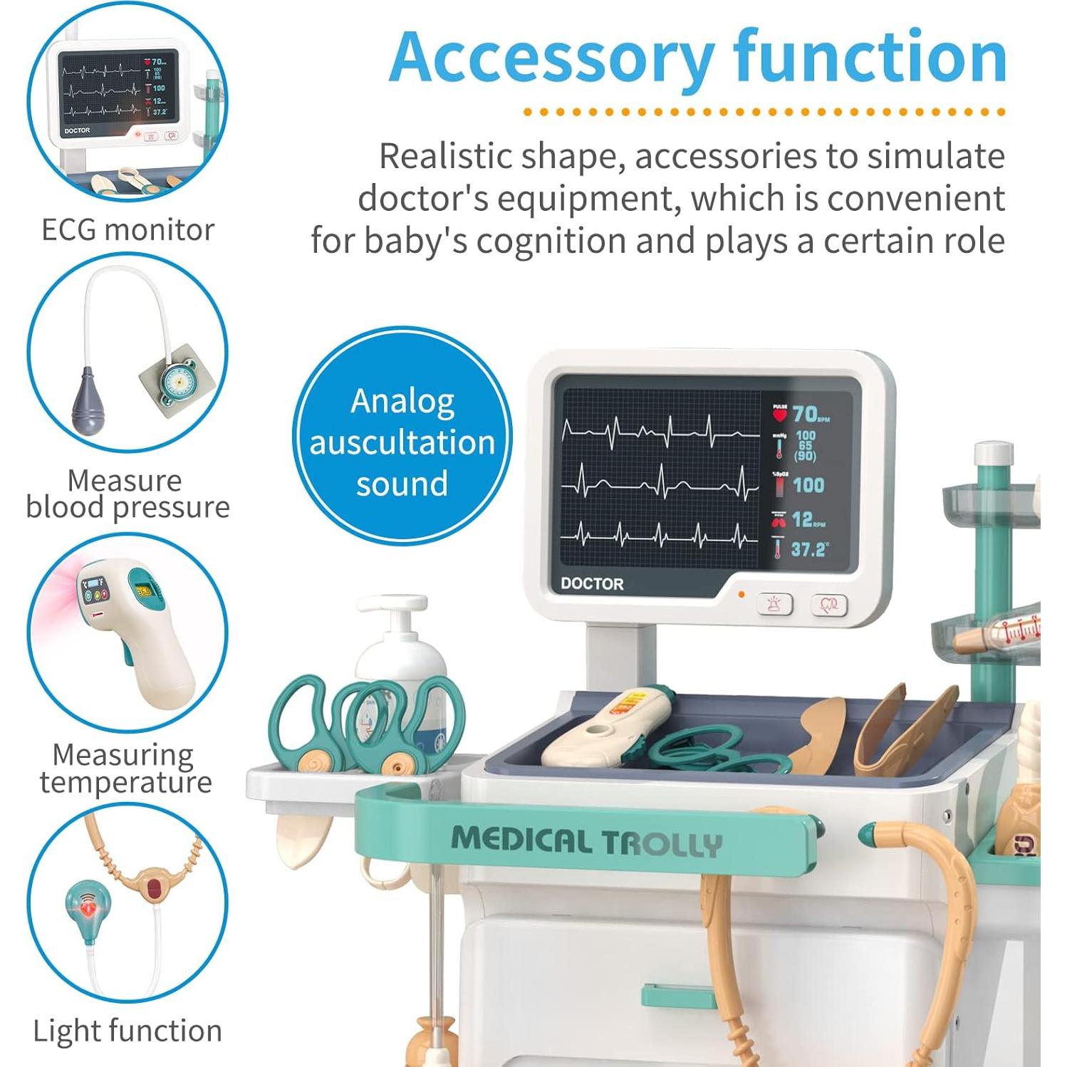 Kit de Doctor Deejoy para Niños - Carro Médico con 28 Accesorios