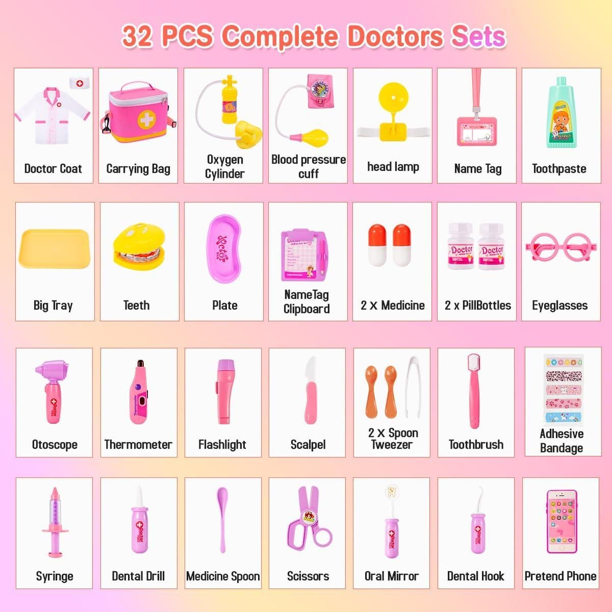 Kit de Juego de Doctor Meland para Niñas 3-6 Años - 32 Piezas