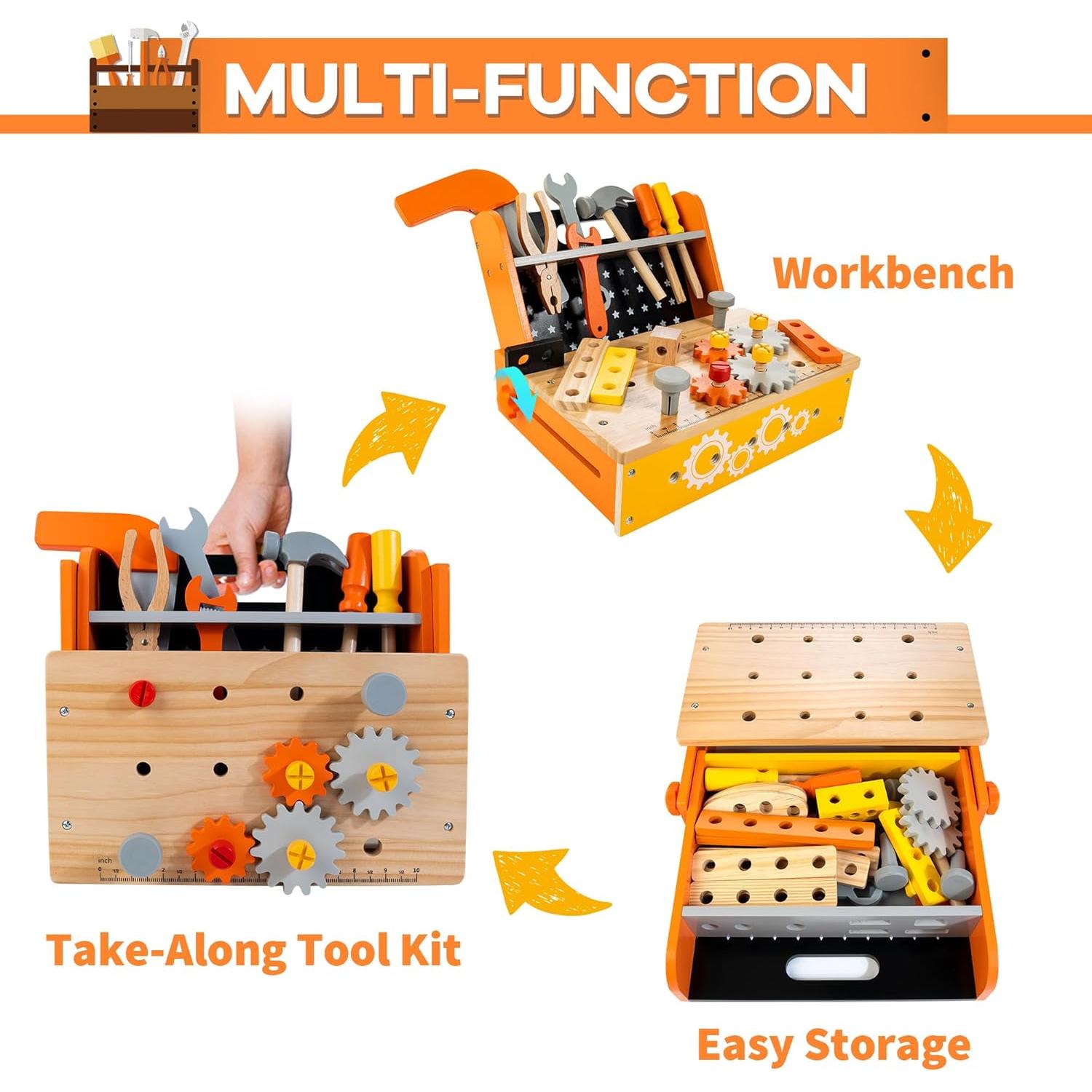 Banco de herramientas KIDWILL 54 piezas para niños 3-8 años