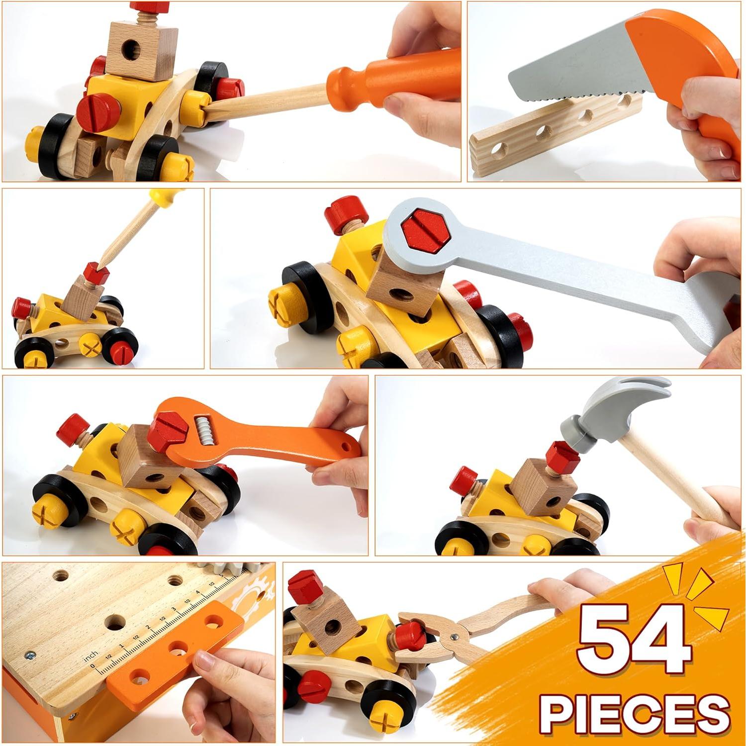 Banco de herramientas KIDWILL 54 piezas para niños 3-8 años