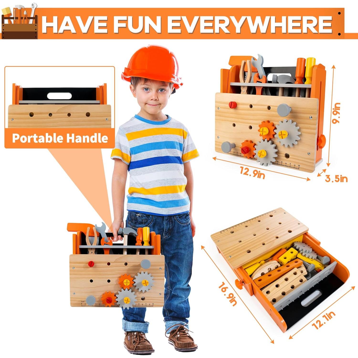 Banco de herramientas KIDWILL 54 piezas para niños 3-8 años