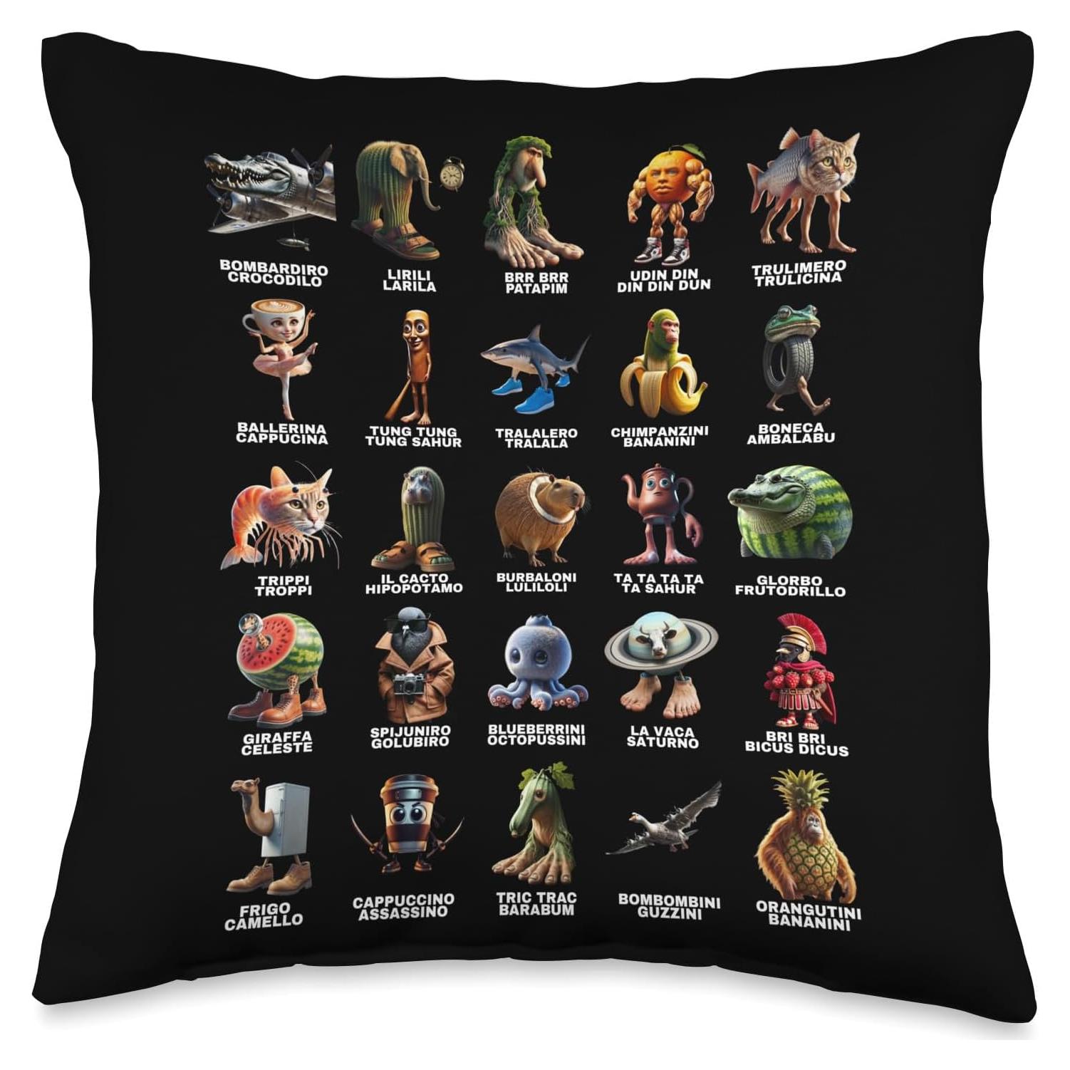 Cojín de lanzamiento 16x16" Italian Brainrot - 100% poliéster