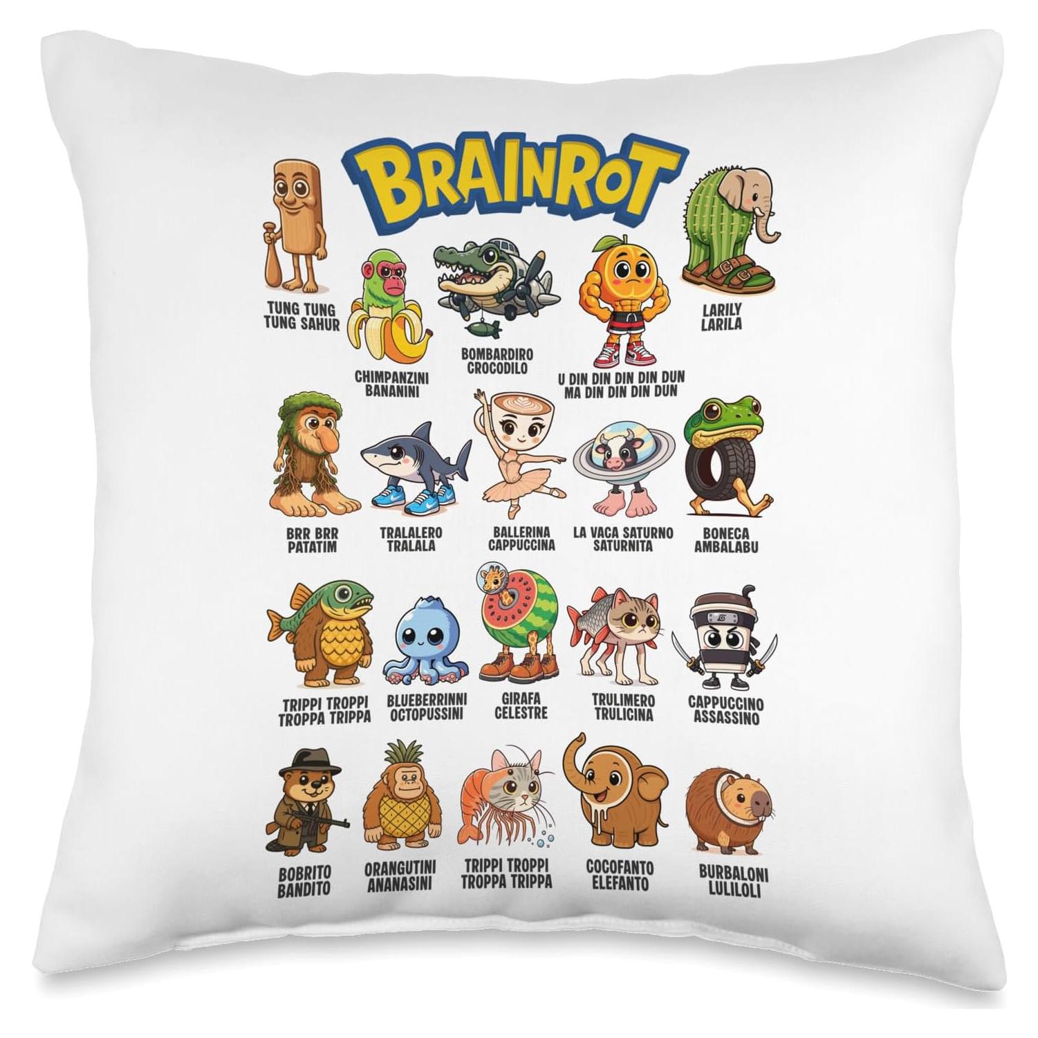 Cojín de Meme Brainrot Italiano 16x16 - Humor Absurdo