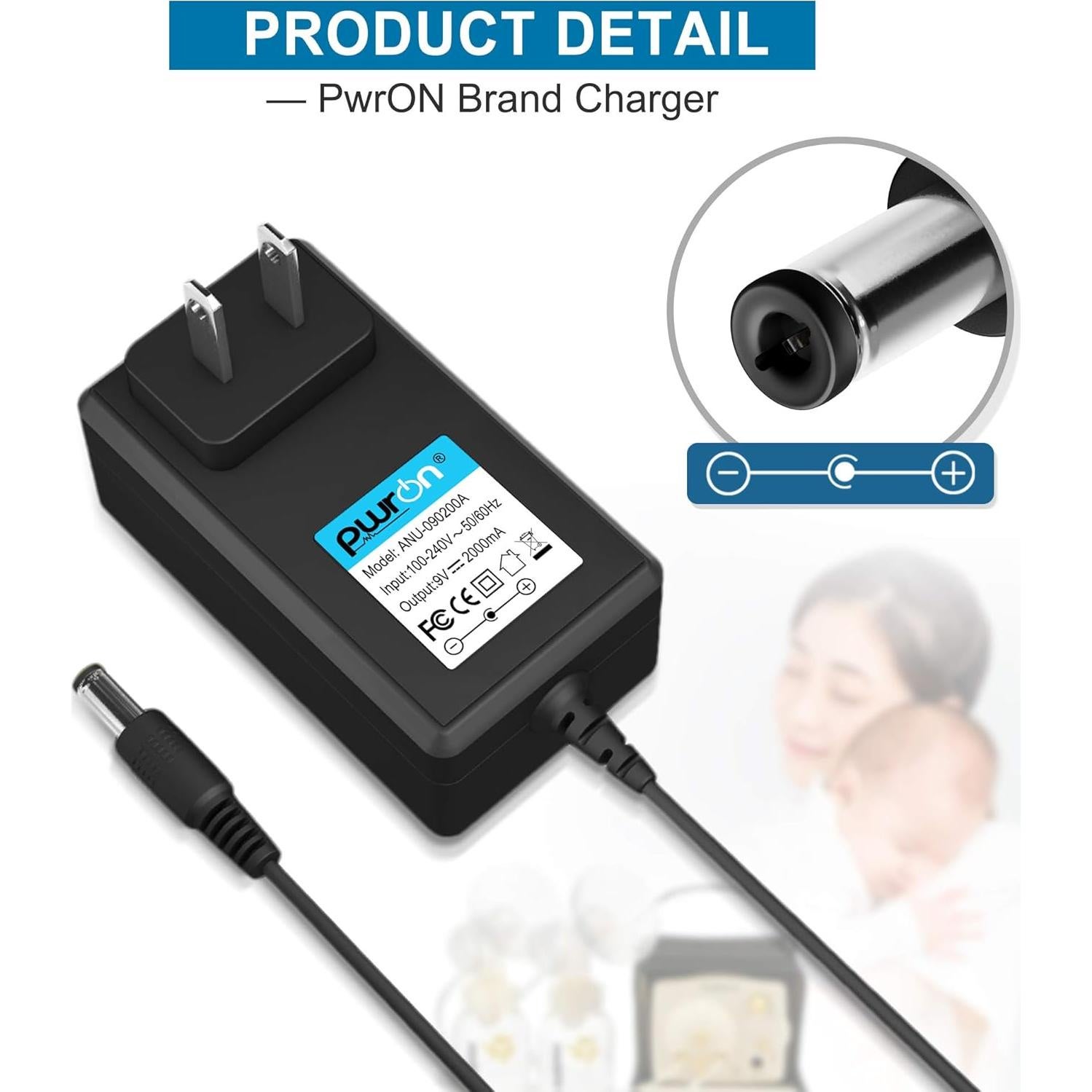 Adaptador de CA a CC 9V PwrON para Extractores Medela