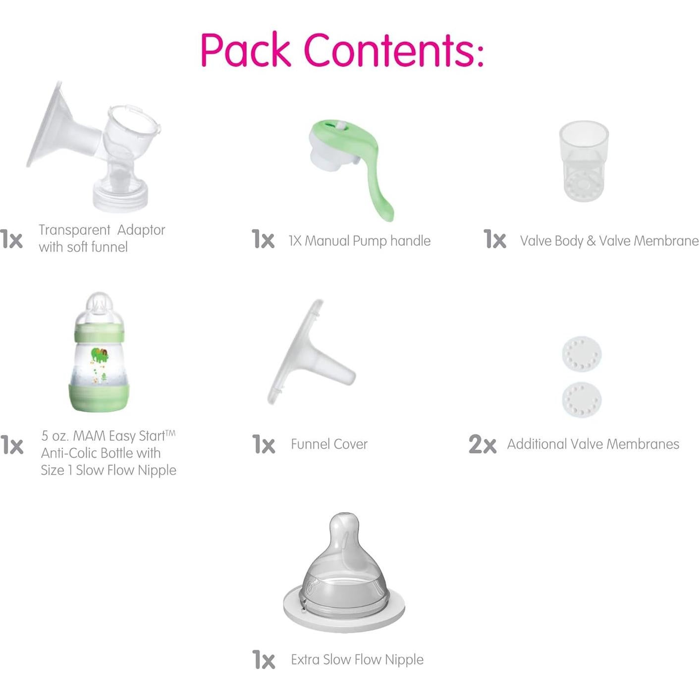 Bomba de Pecho Manual MAM Portátil con Botella Anticólica 150ml