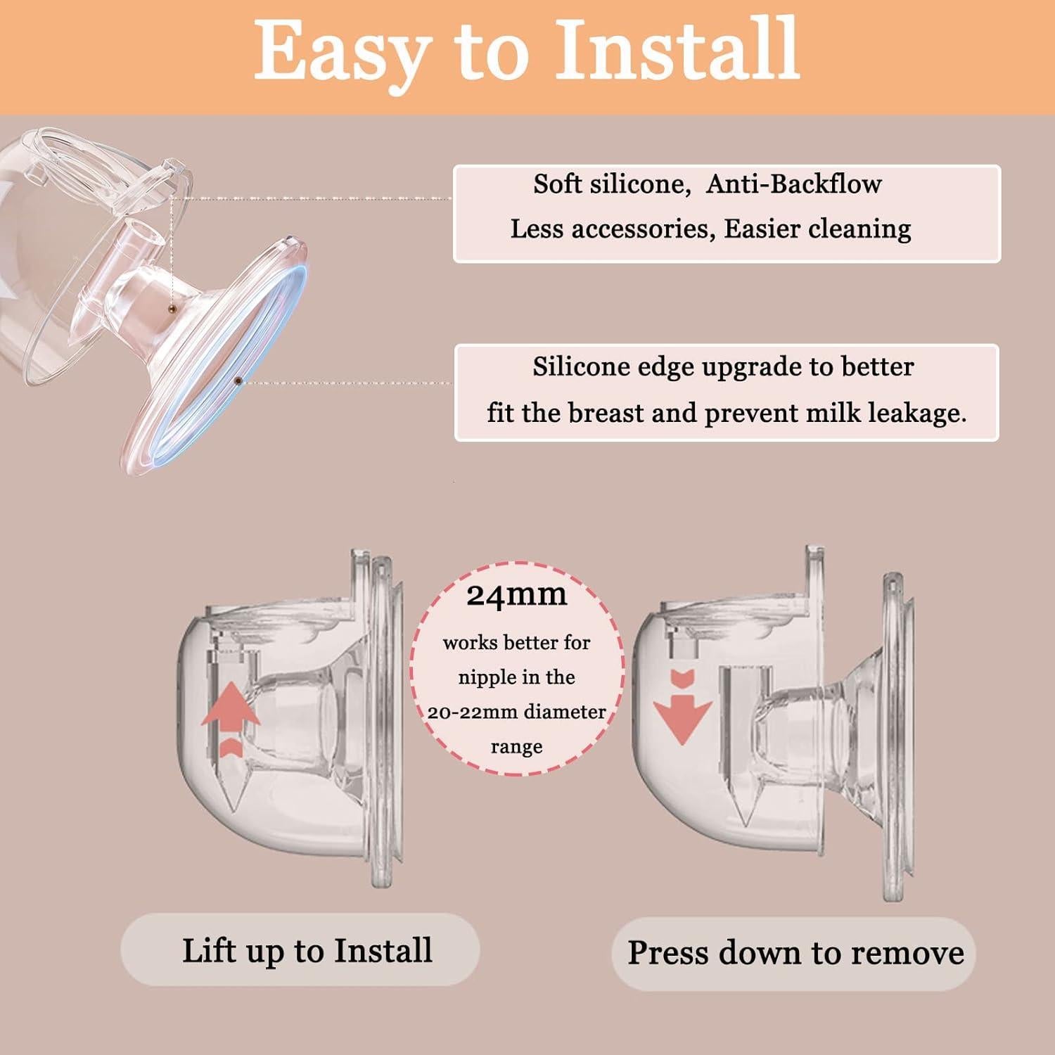 Taza de recolección de leche manos libres Zomee 24 mm 2 Pcs