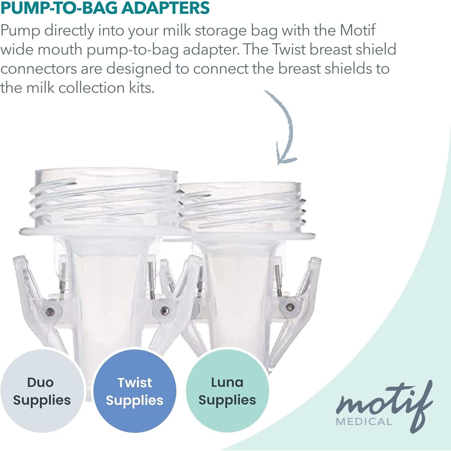 Adaptador de Extractor de Leche Motif Medical Pump-to-Bag - Compatible con Spectra S1/S2 - Juego de 2