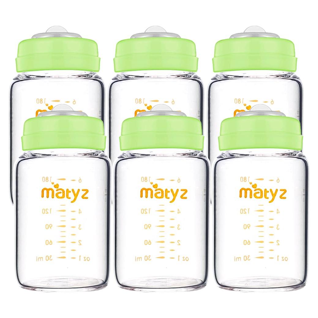 Botellas de Almacenamiento de Leche Materna Matyz, 6 Unidades, 177 ml, Vidrio Borosilicatado, Boca Ancha, A Prueba de Fugas
