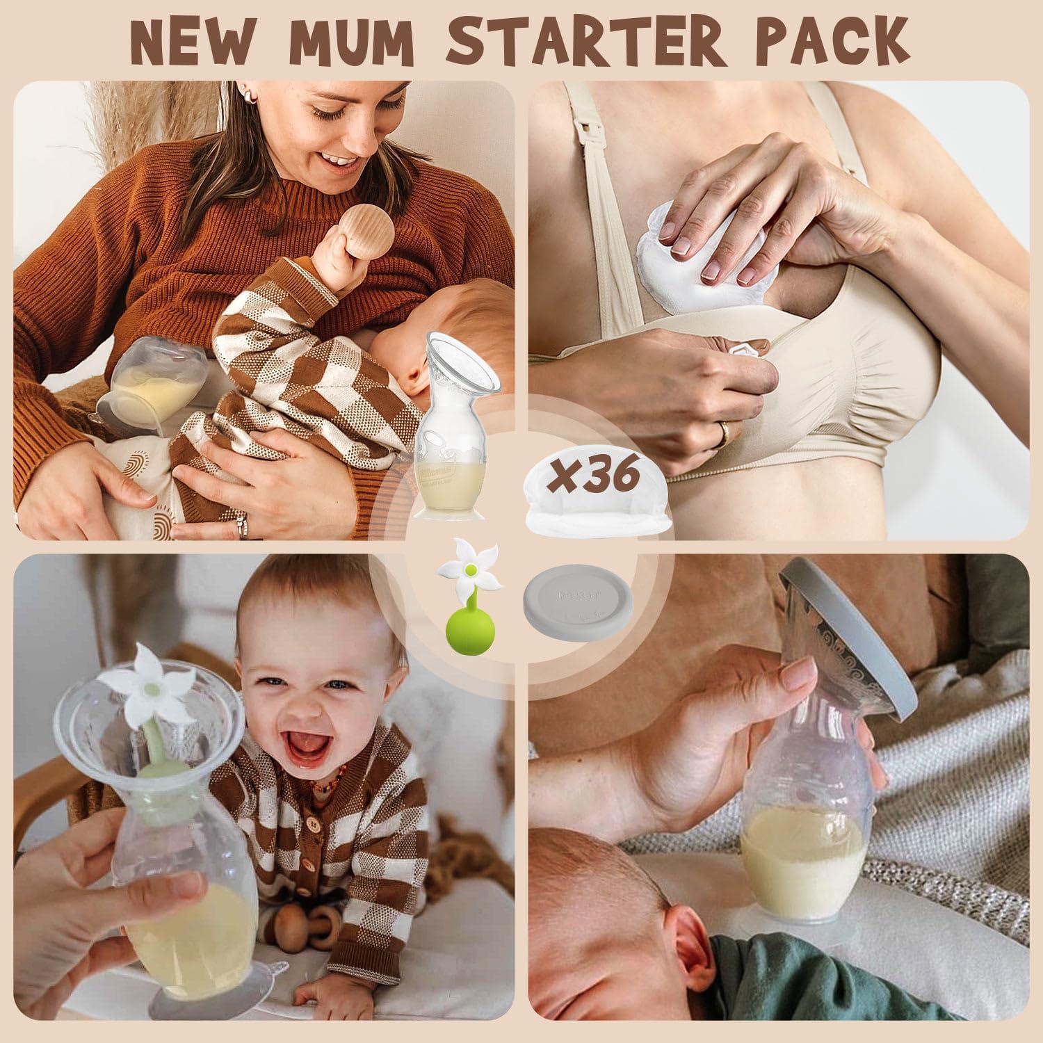 Paquete de Inicio para Nuevas Mamás Haakaa - Extractor de Leche Manual 150ml y Almohadillas Desechables