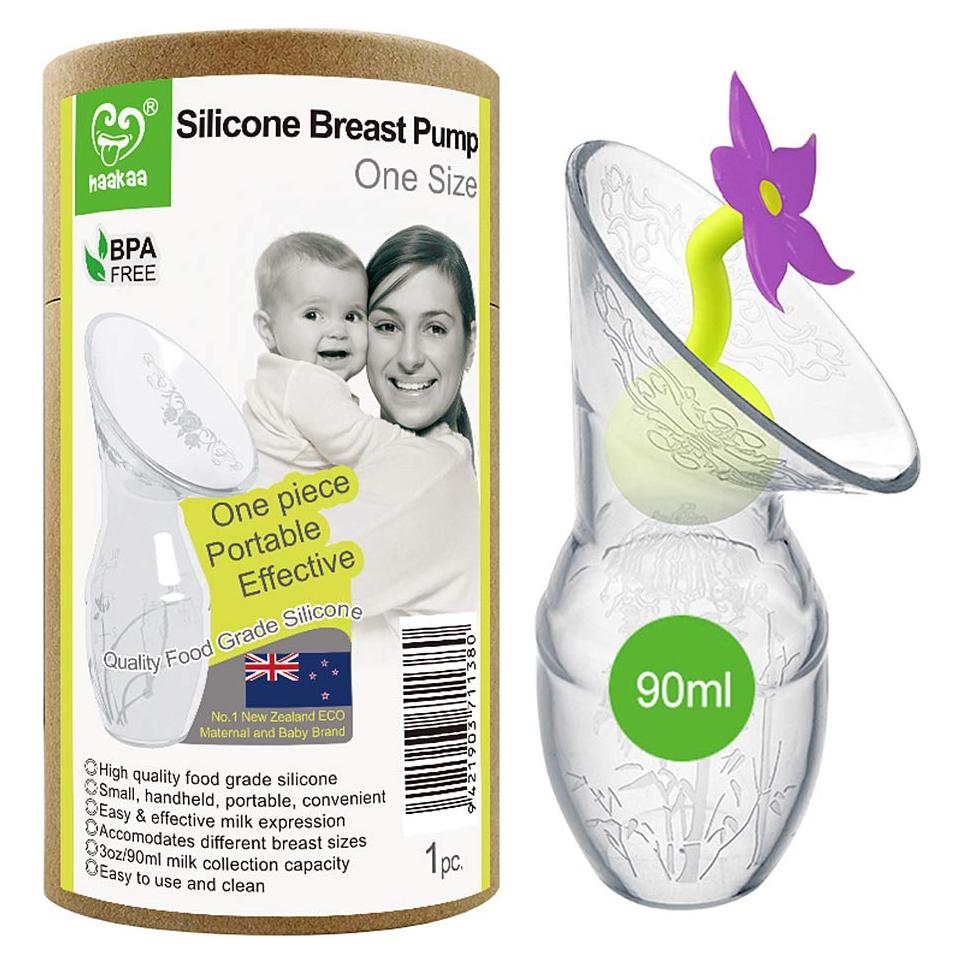 Bomba de Pecho Silicona Haakaa 100ml con Tapón Flor Grado Alimenticio
