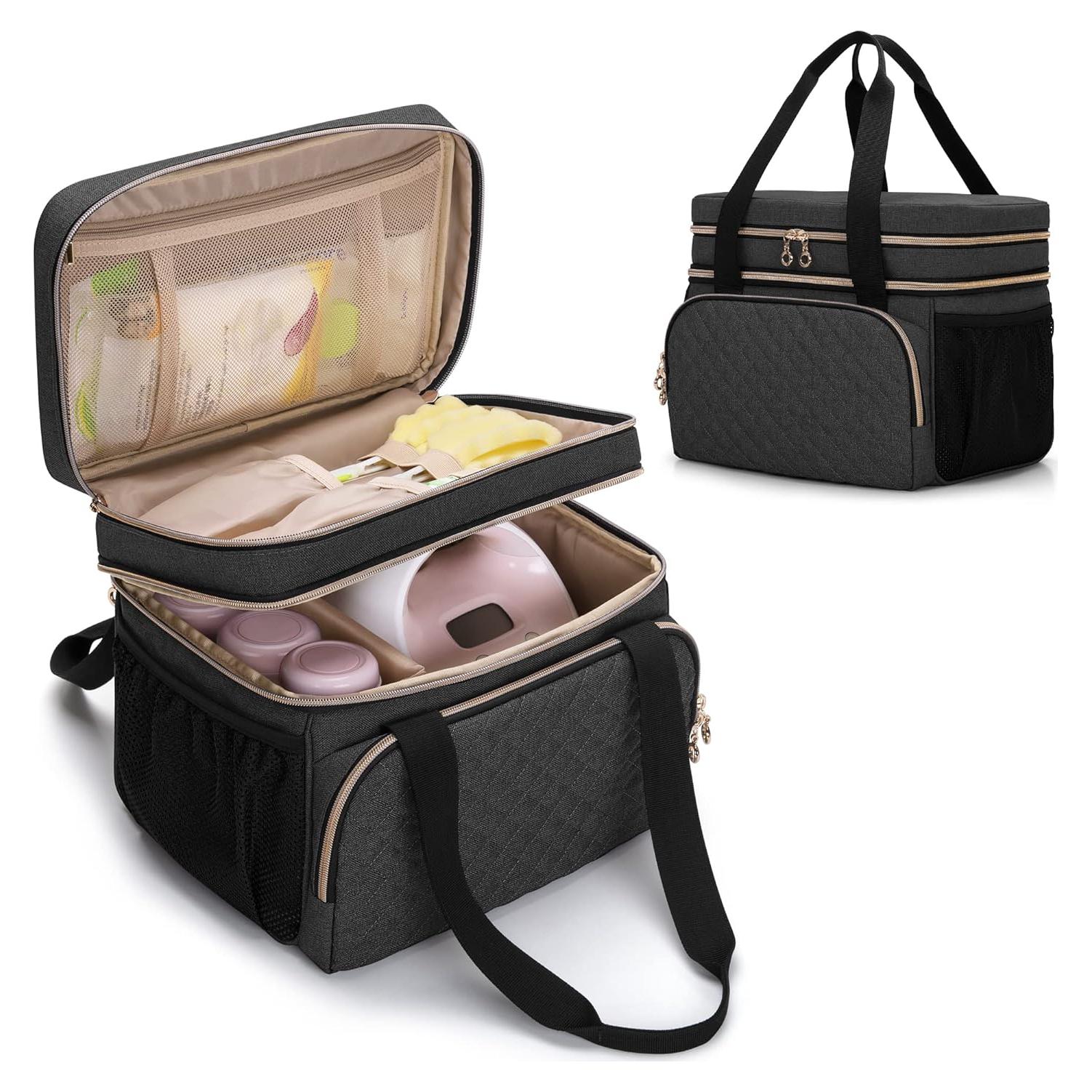 Bolsa Doble Capa Luxja para Extractor de Leche Negra 29x18x24cm