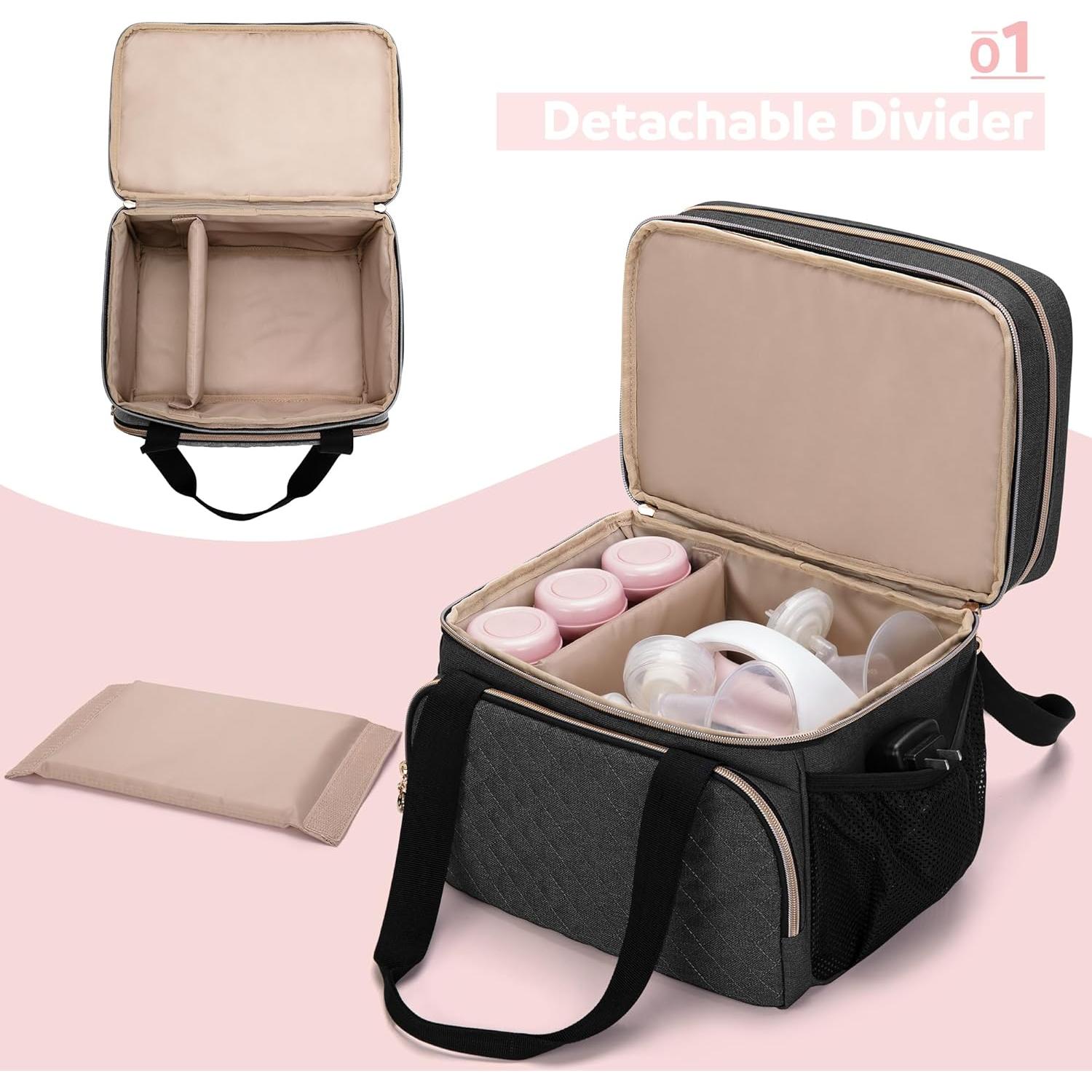 Bolsa Doble Capa Luxja para Extractor de Leche Negra 29x18x24cm