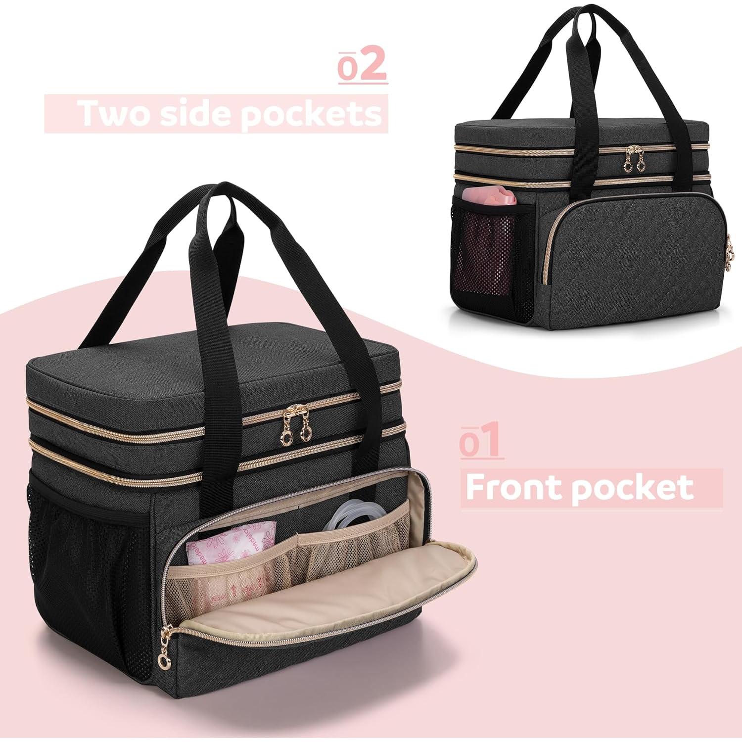 Bolsa Doble Capa Luxja para Extractor de Leche Negra 29x18x24cm