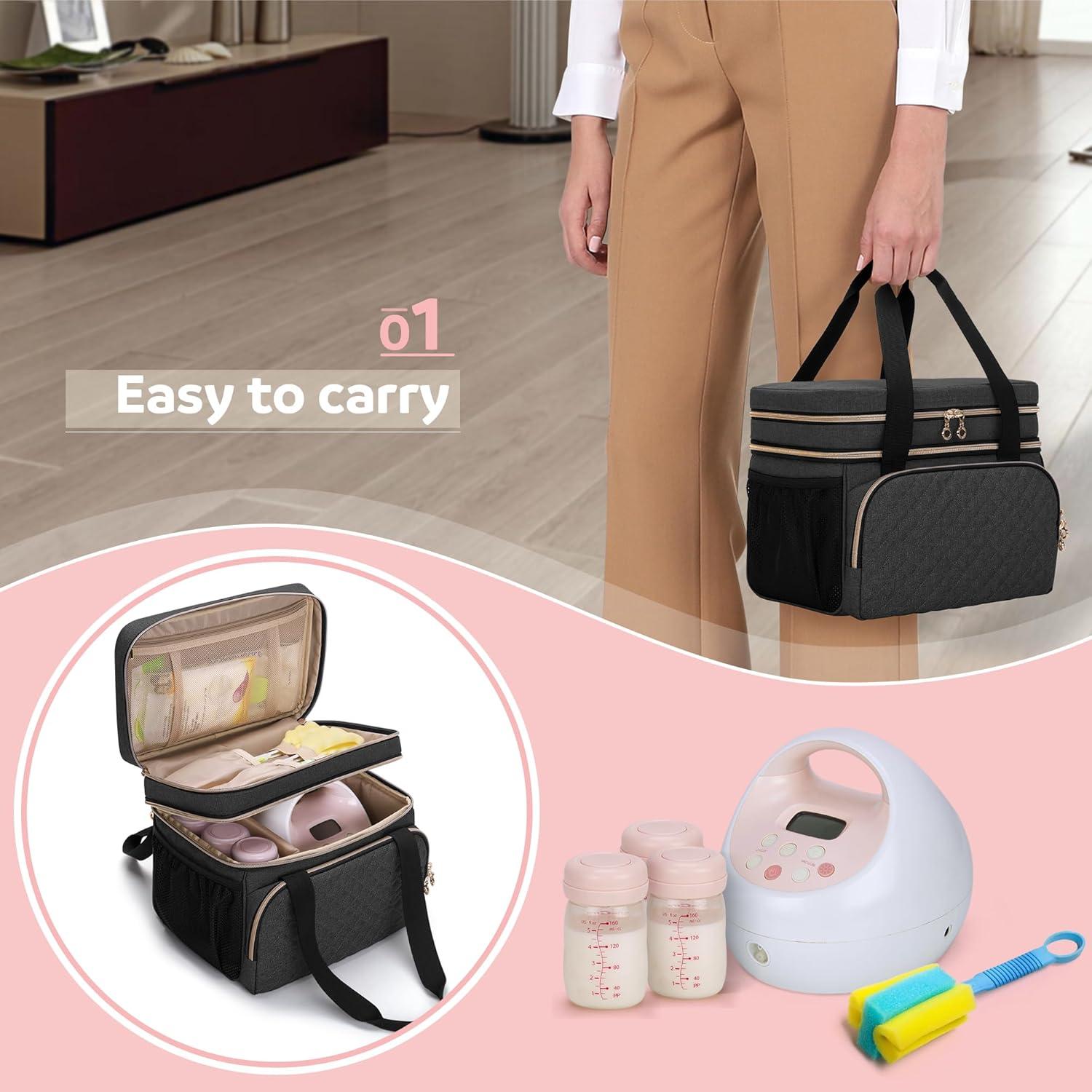 Bolsa Doble Capa Luxja para Extractor de Leche Negra 29x18x24cm