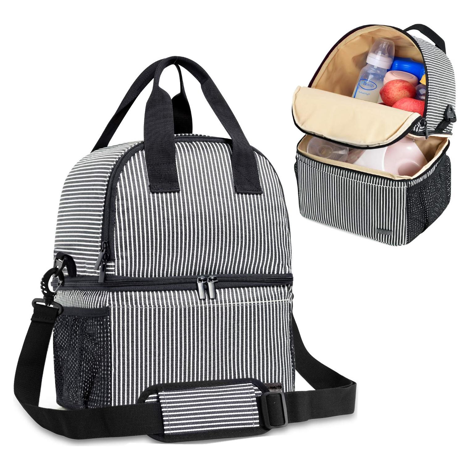 Bolsa de Bomba de Pecho Teamoy Doble Capa Rayas Blancas y Negras