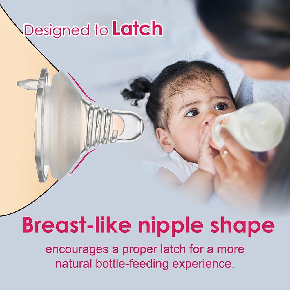Nenesupply Natural Baby Bottles Newborn Feeding Bottles Slow Flow Breastfeeding Bottle for Breastfed Babies Wide Neck 9oz Anti Colic Level 2 Nipple for 1+ Month Infant Replace Spectra Bottle Pumping