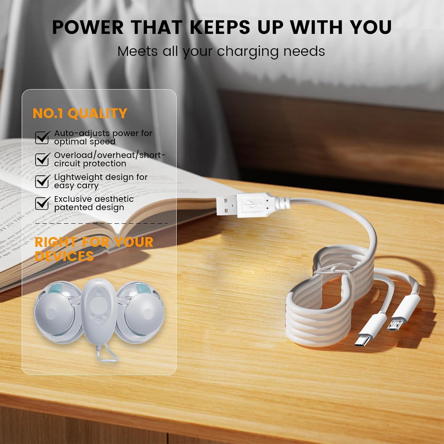 Cable de Carga USB Tipo C y Micro para Extractor de Leche Elvie