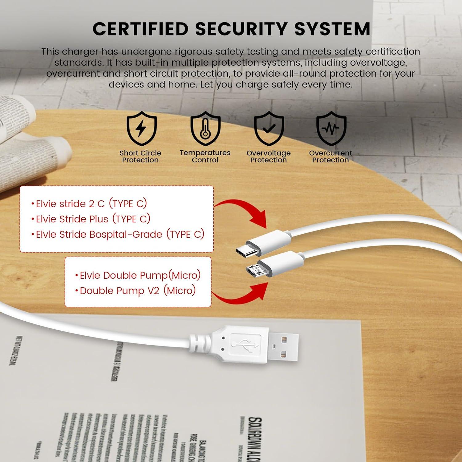 Cable de Carga USB Tipo C y Micro para Extractor de Leche Elvie