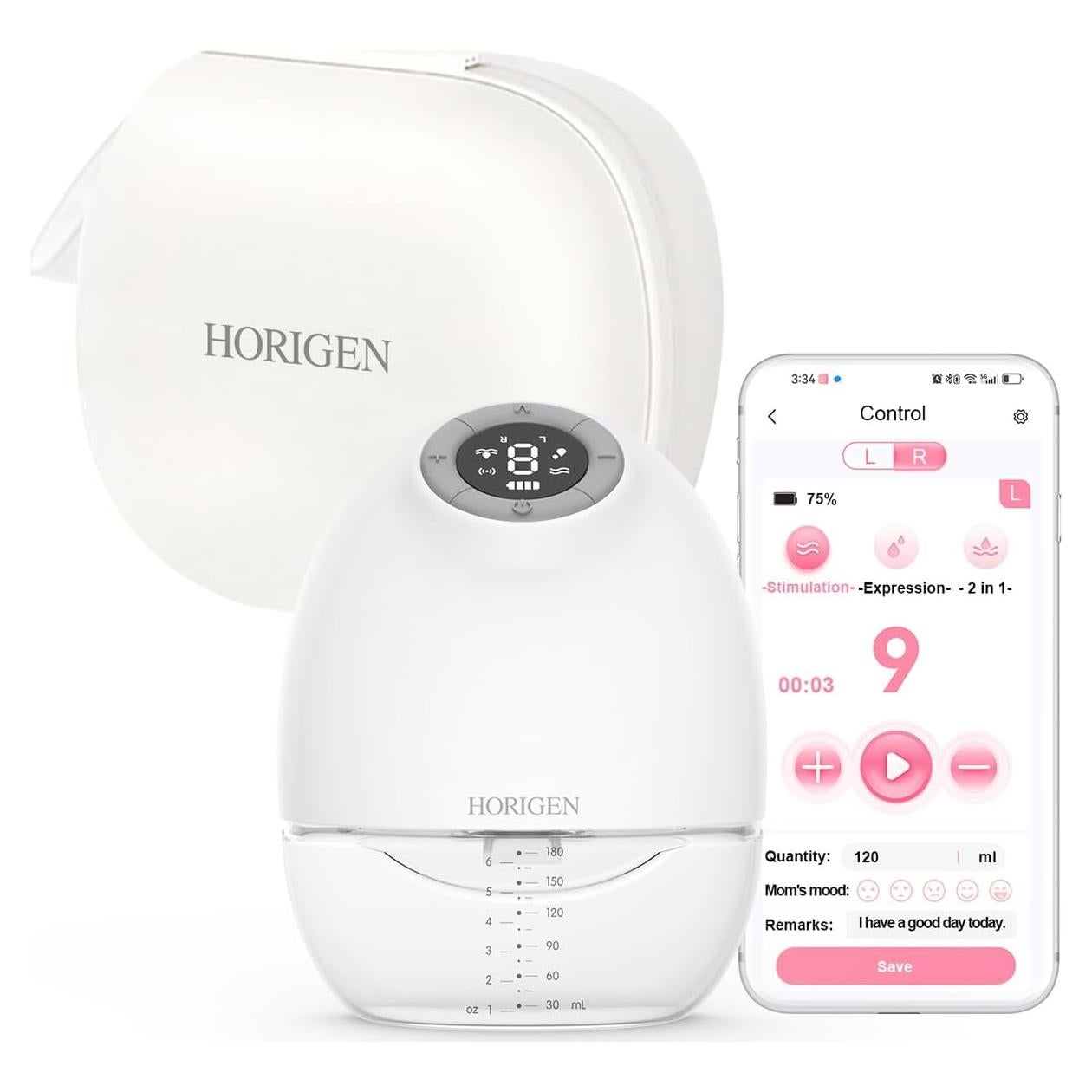 Bomba de Pecho Eléctrica HORIGEN E4 Inalámbrica 3 Modos 9 Niveles