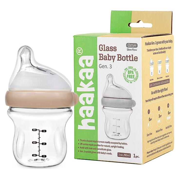 Botella Anti-Cólico de Vidrio Haakaa 120 ml con Tetina Ortodóntica