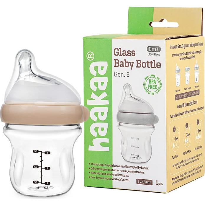 Botella Anti-Cólico de Vidrio Haakaa 120 ml con Tetina Ortodóntica
