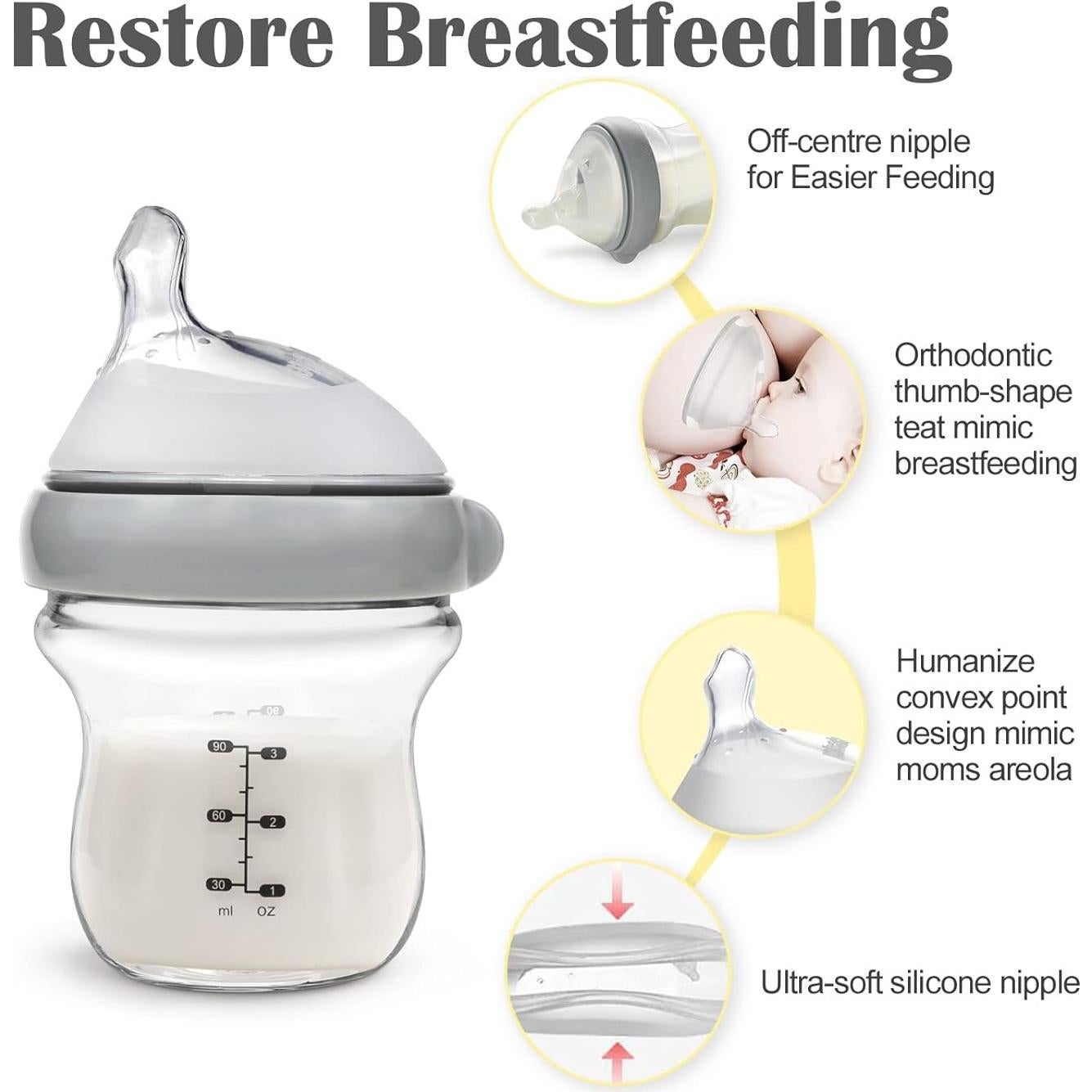 Set de Botellas de Vidrio haakaa Gen.3 118ml y 177ml Anti-Cólico