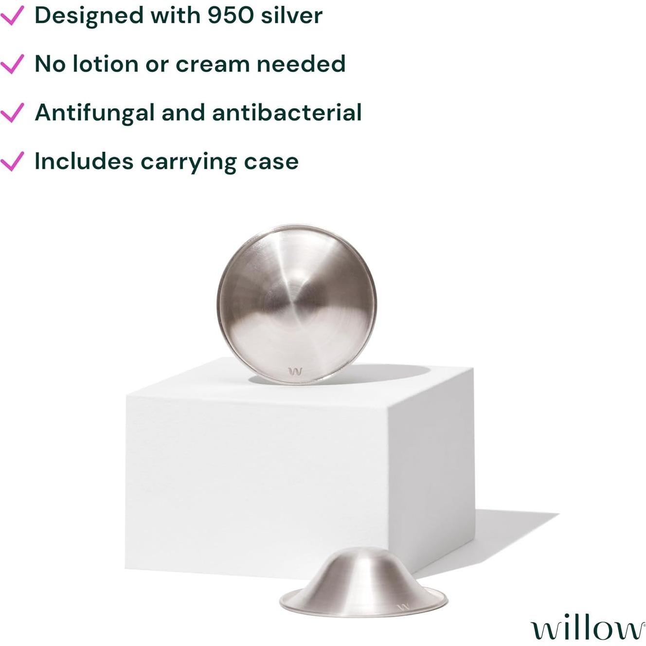 Copas de Lactancia de Plata Calmante Willow - 2 Unidades, Alivio Natural