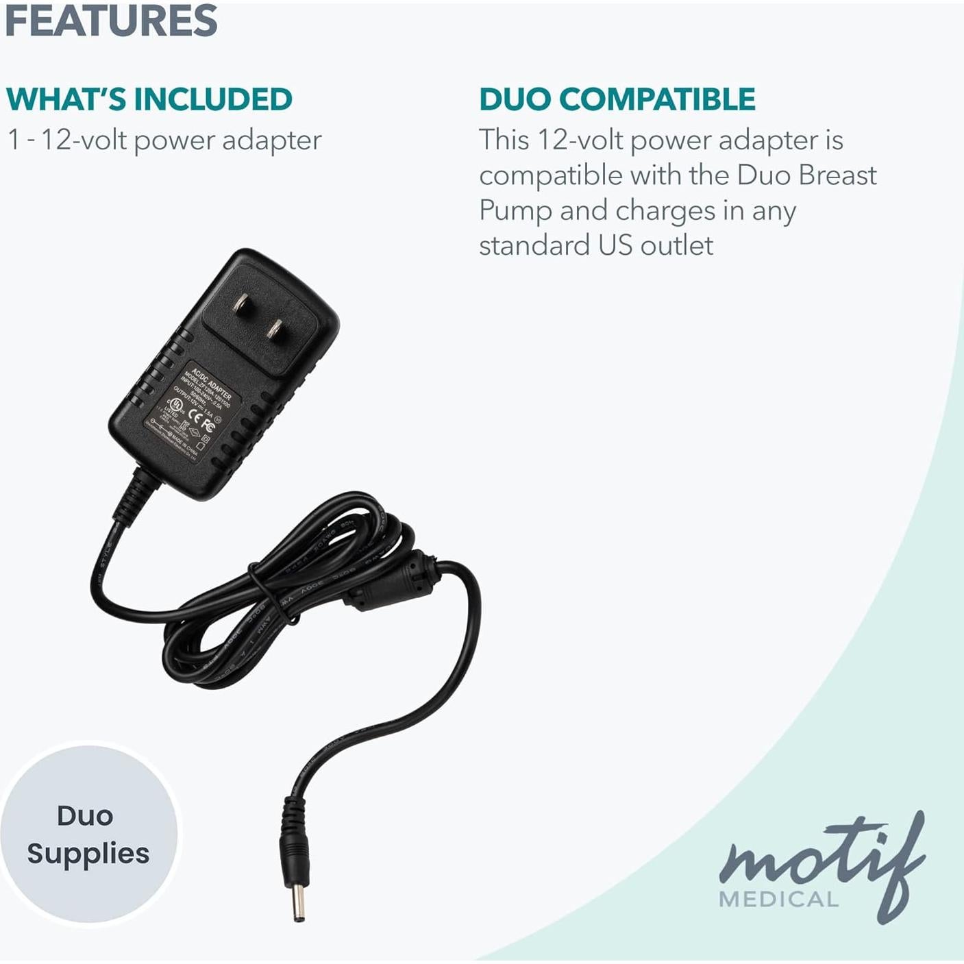 Adaptador de Alimentación Motif Medical Duo 12V para Bomba de Leche