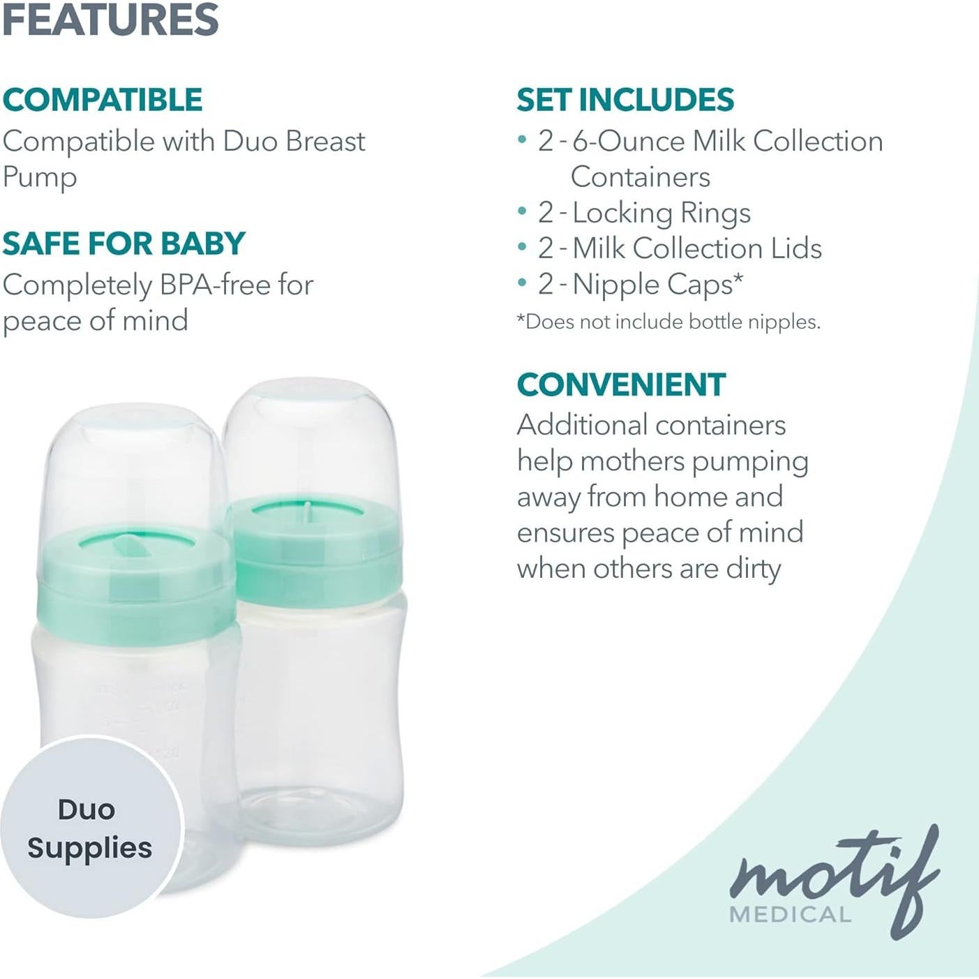Botellas de Almacenamiento de Leche Materna Motif Medical - 2 Unidades 160 ml