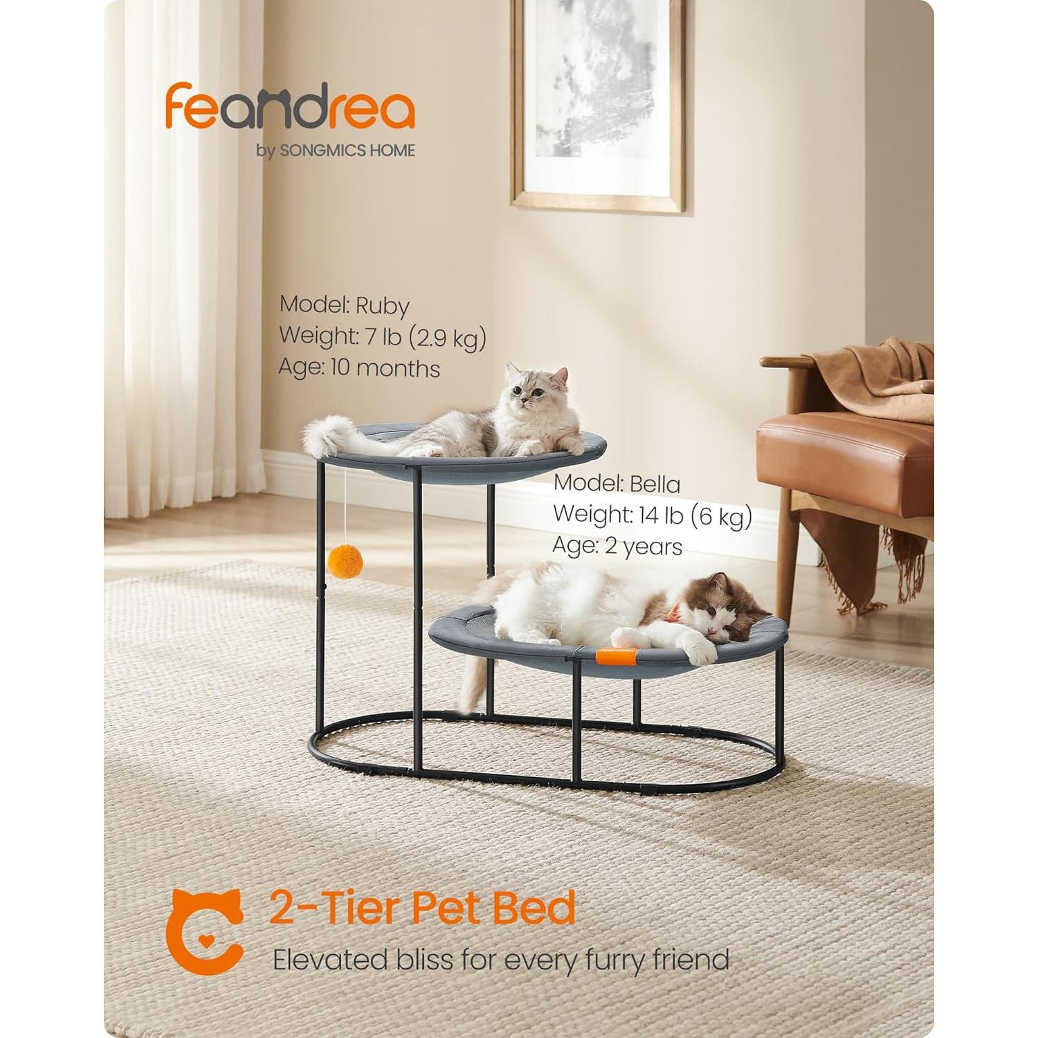 Cama Hamaca Elevada para Gatos Feandrea 2 Niveles Gris 83x42x53cm