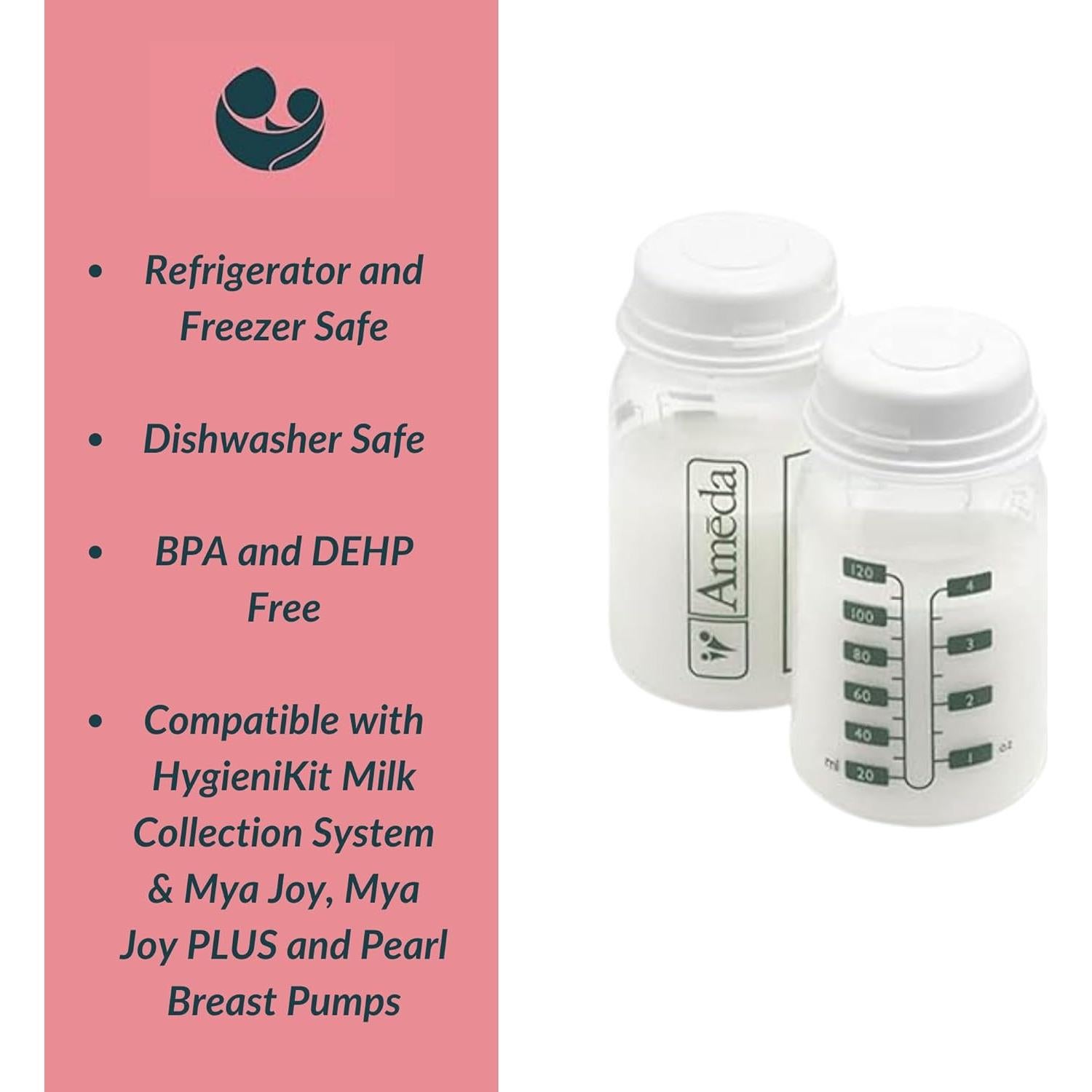 Paquete Ameda: Botellas de Almacenamiento de Leche (4) + Pañales MoistureGuard (50)