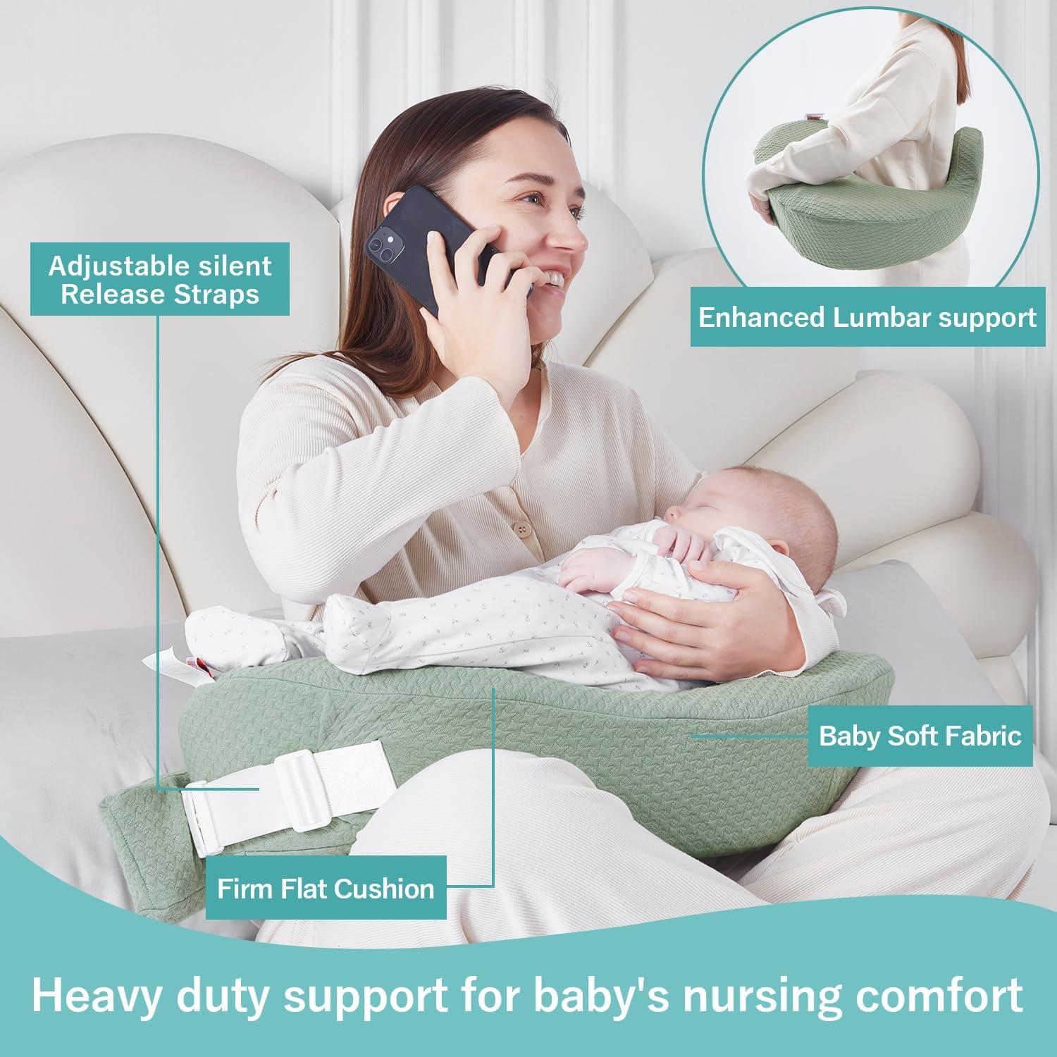 Almohada de Lactancia QSTEHEML Verde Ajustable con Funda Desmontable