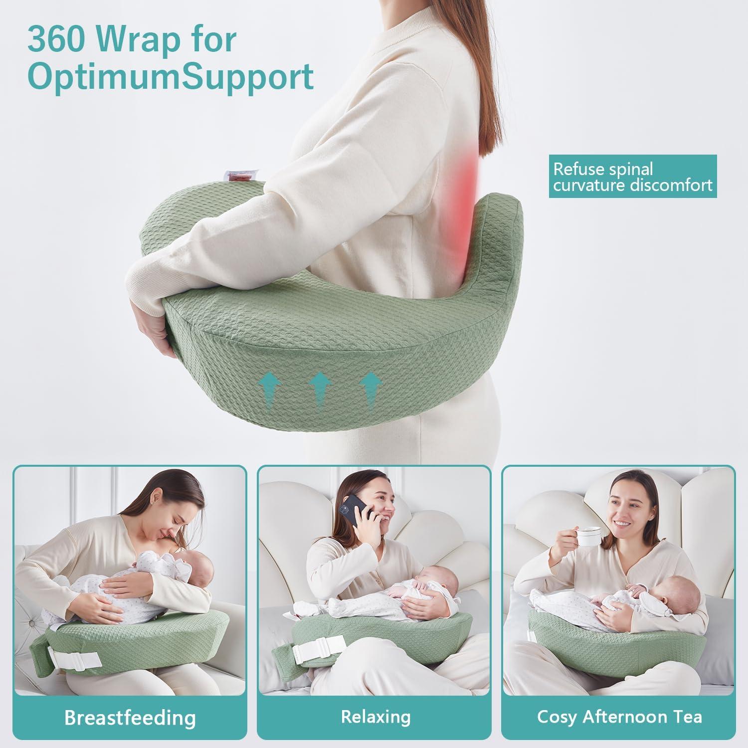 Almohada de Lactancia QSTEHEML Verde Ajustable con Funda Desmontable