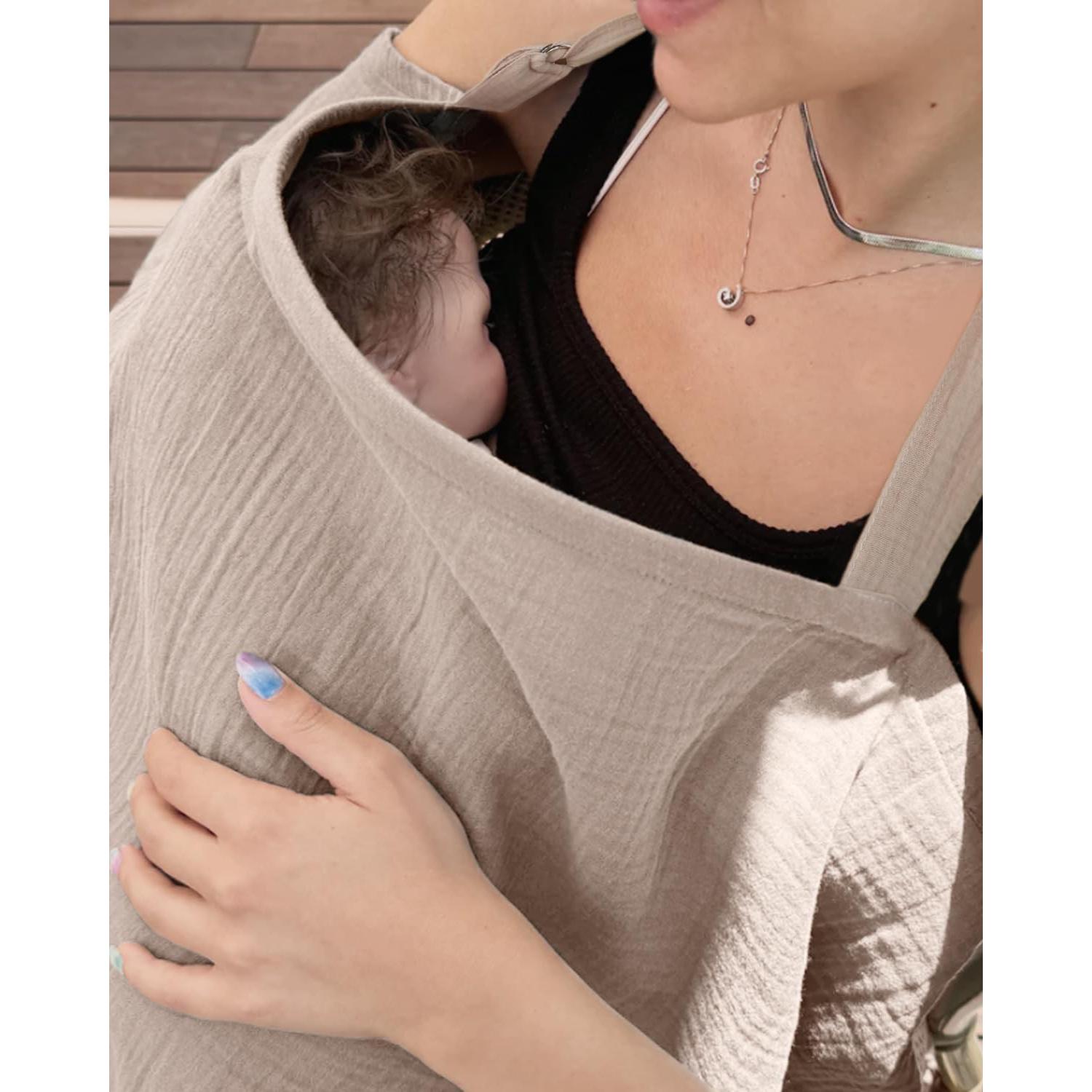 Cubierta de Lactancia Muselina 100% Algodón Ajustable Arena Neutral