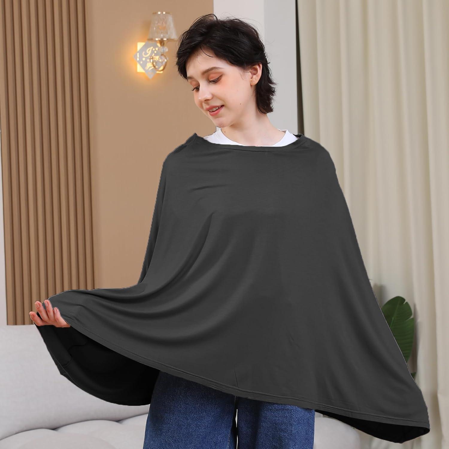 Cubierta de Lactancia Seejoy Poncho 360° Rayón Suave Negra