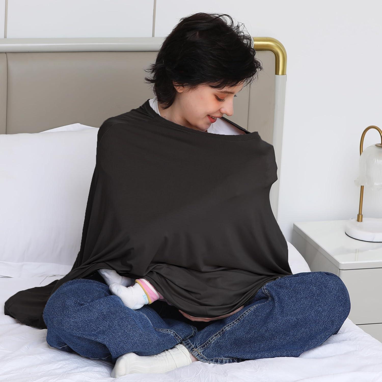 Cubierta de Lactancia Seejoy Poncho 360° Rayón Suave Negra