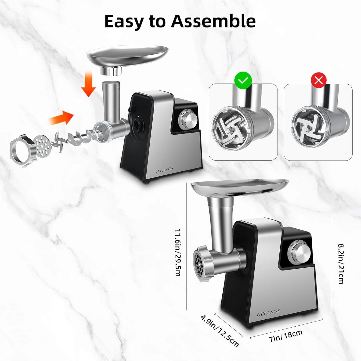 Picadora de Carne Eléctrica GELANGS 350W con Kit de Embutidos