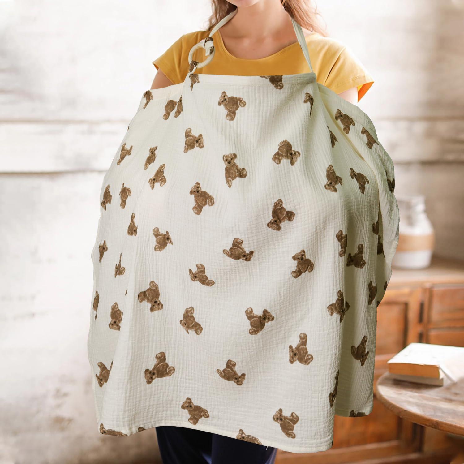 Cubierta de Lactancia 100% Algodón HADEEONG Oso Transpirable