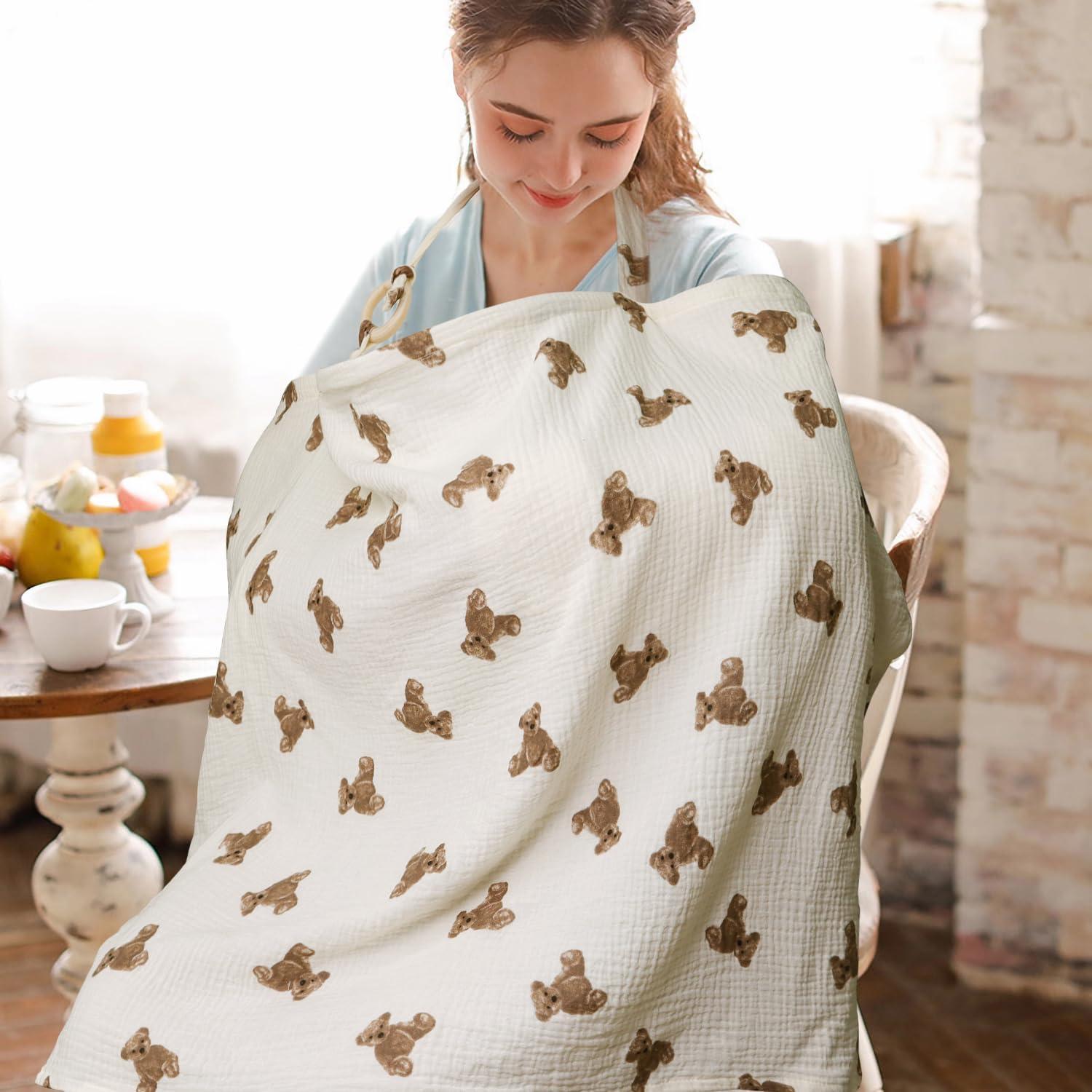 Cubierta de Lactancia 100% Algodón HADEEONG Oso Transpirable