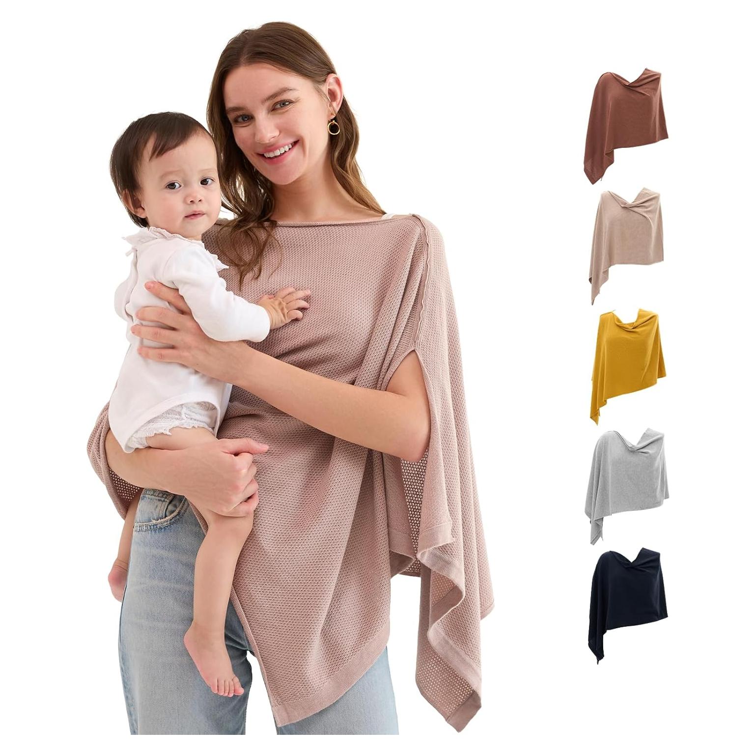 Momcozy Nursing Cover for Breastfeeding, Soft Privacy Poncho, Multi-Use Nursing Shawl, Portable Breast Feeding Covers for Women, Includes Laundry Bag (Brown)
