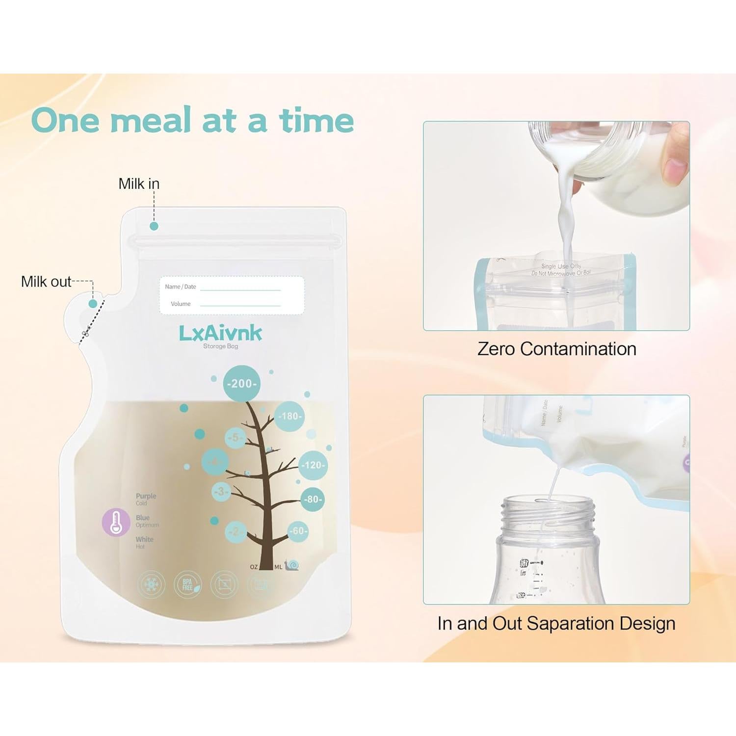 Bolsas de Almacenamiento de Leche Materna LXAIVNK 180ml - 105 Unidades