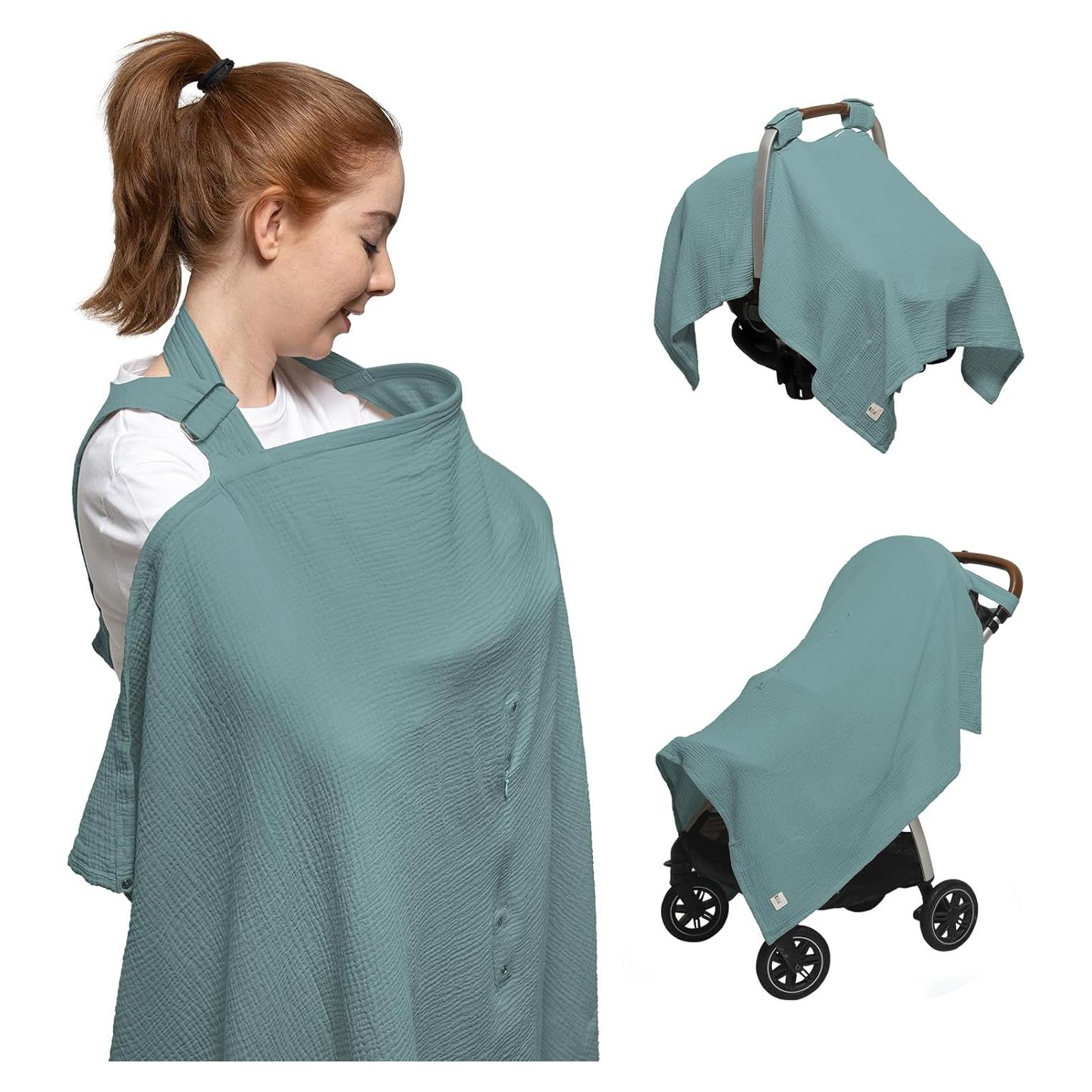 Cubierta de Lactancia Nilsa 5-en-1 Algodón Muslín Verde Menta