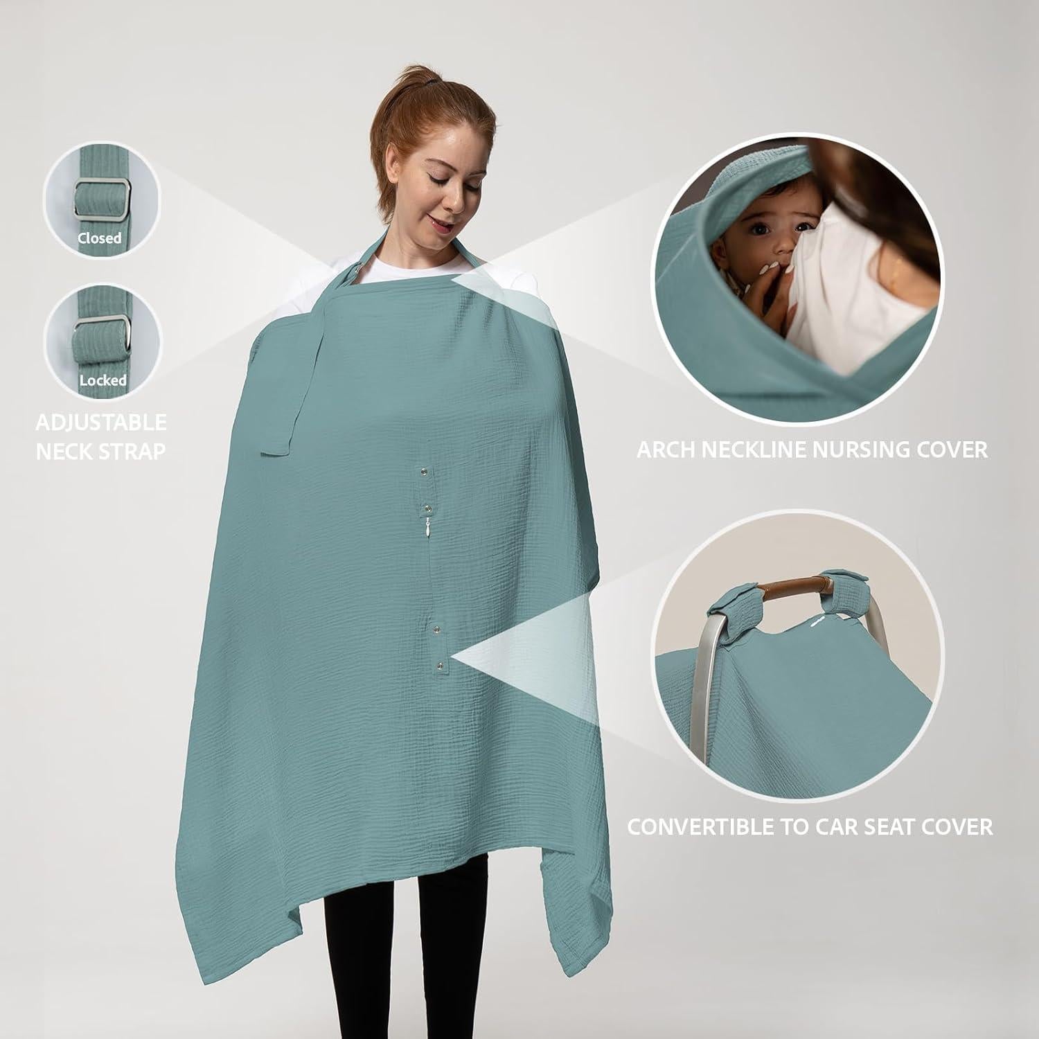 Cubierta de Lactancia Nilsa 5-en-1 Algodón Muslín Verde Menta