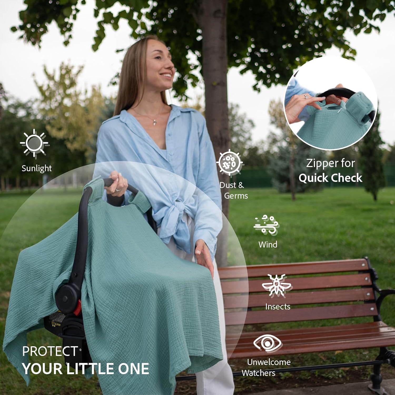 Cubierta de Lactancia Nilsa 5-en-1 Algodón Muslín Verde Menta