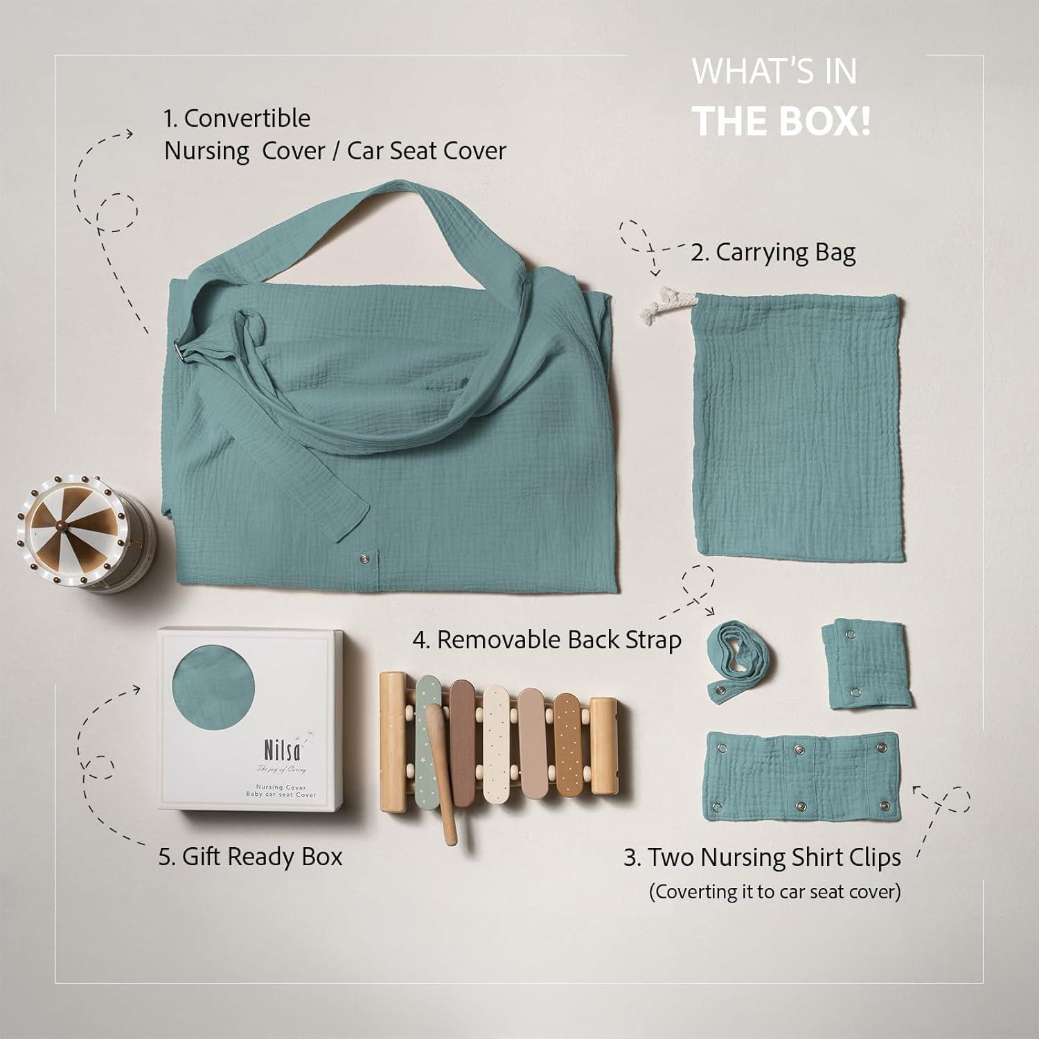 Cubierta de Lactancia Nilsa 5-en-1 Algodón Muslín Verde Menta