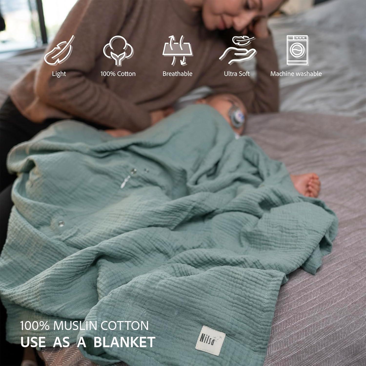 Cubierta de Lactancia Nilsa 5-en-1 Algodón Muslín Verde Menta