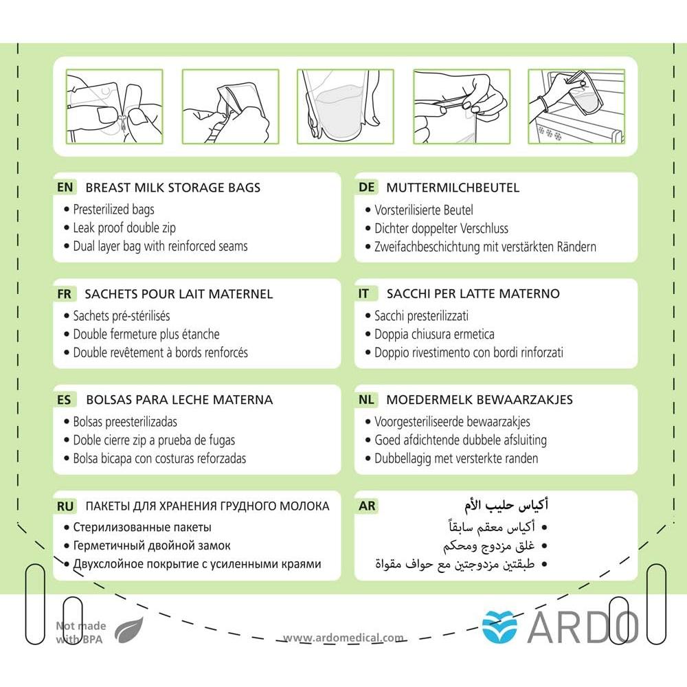 Bolsas de Almacenamiento de Leche Materna Ardo Easy Store 50 Unidades 180ml