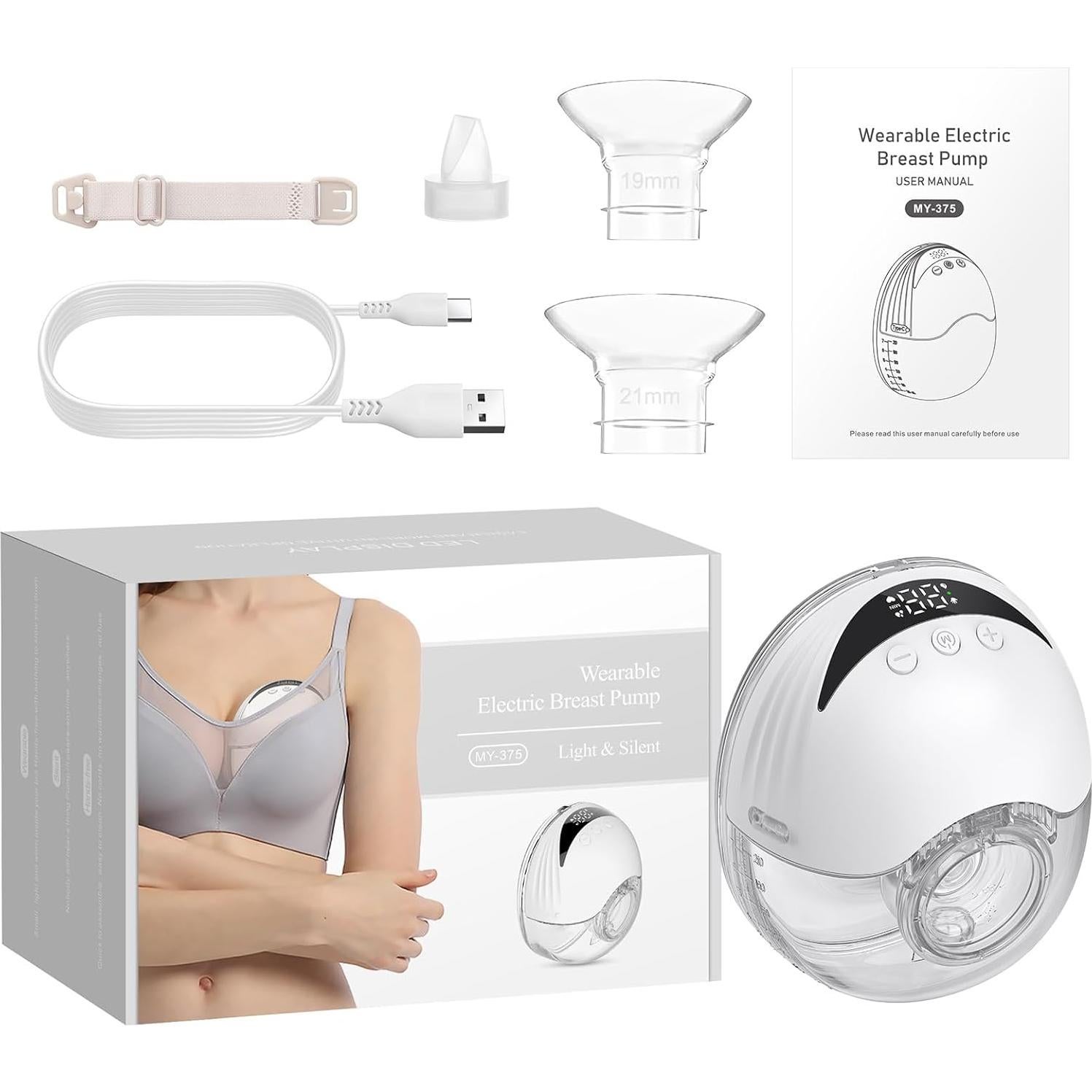 Extractor de Leche Eléctrico Portátil LAMSUET - 4 Modos, 12 Niveles, Bajo Ruido, 210ml