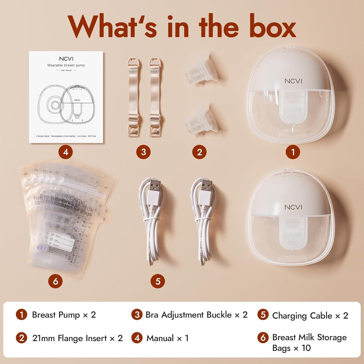 Bomba de Pecho Portátil NCVI 8111 Inalámbrica Rosa 2 Paquete