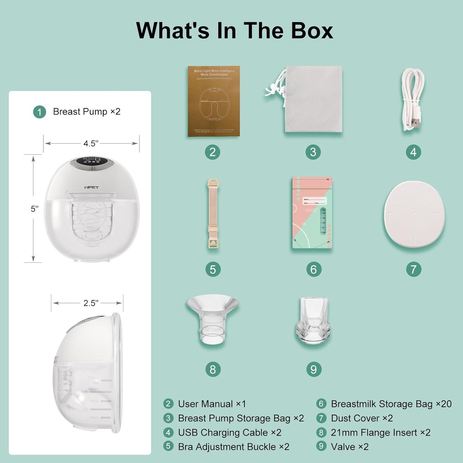 Extractor de Leche Eléctrico Portátil NPET S32 4 Modos 9 Niveles